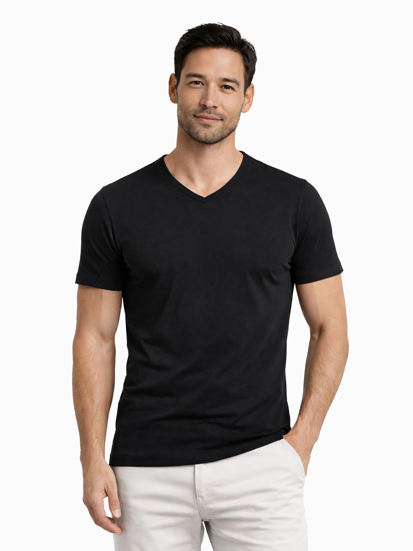 Garage basics SEMI BODYFIT T-shirt V-neck Zwart 00040387-Z1