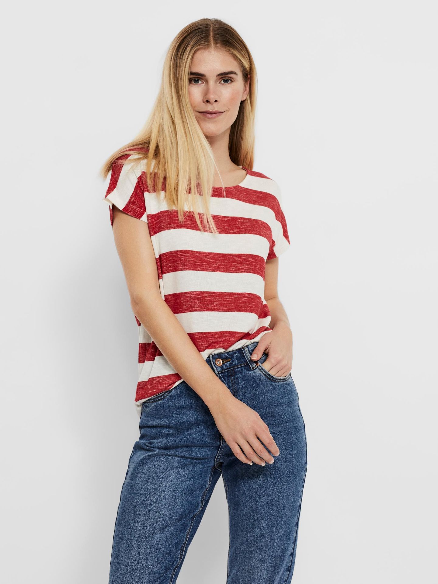 Vero Moda VMWIDE STRIPE S/L TOP GA NOOS - Goji Berry/SNOW WH Goji Berry/SNOW WHITE 00092490-EKA26011400000109