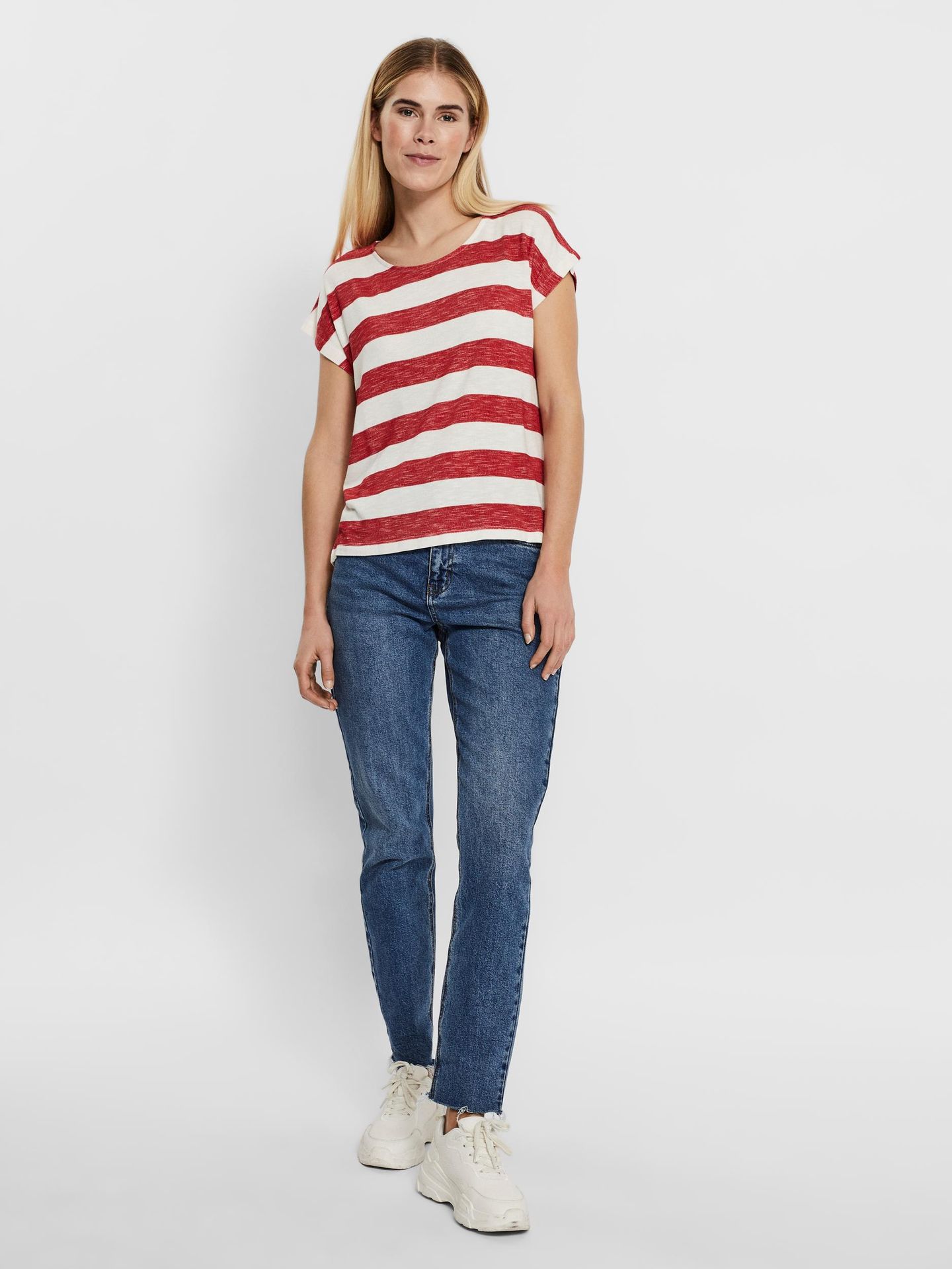 Vero Moda VMWIDE STRIPE S/L TOP GA NOOS - Goji Berry/SNOW WH Goji Berry/SNOW WHITE 2900125138023