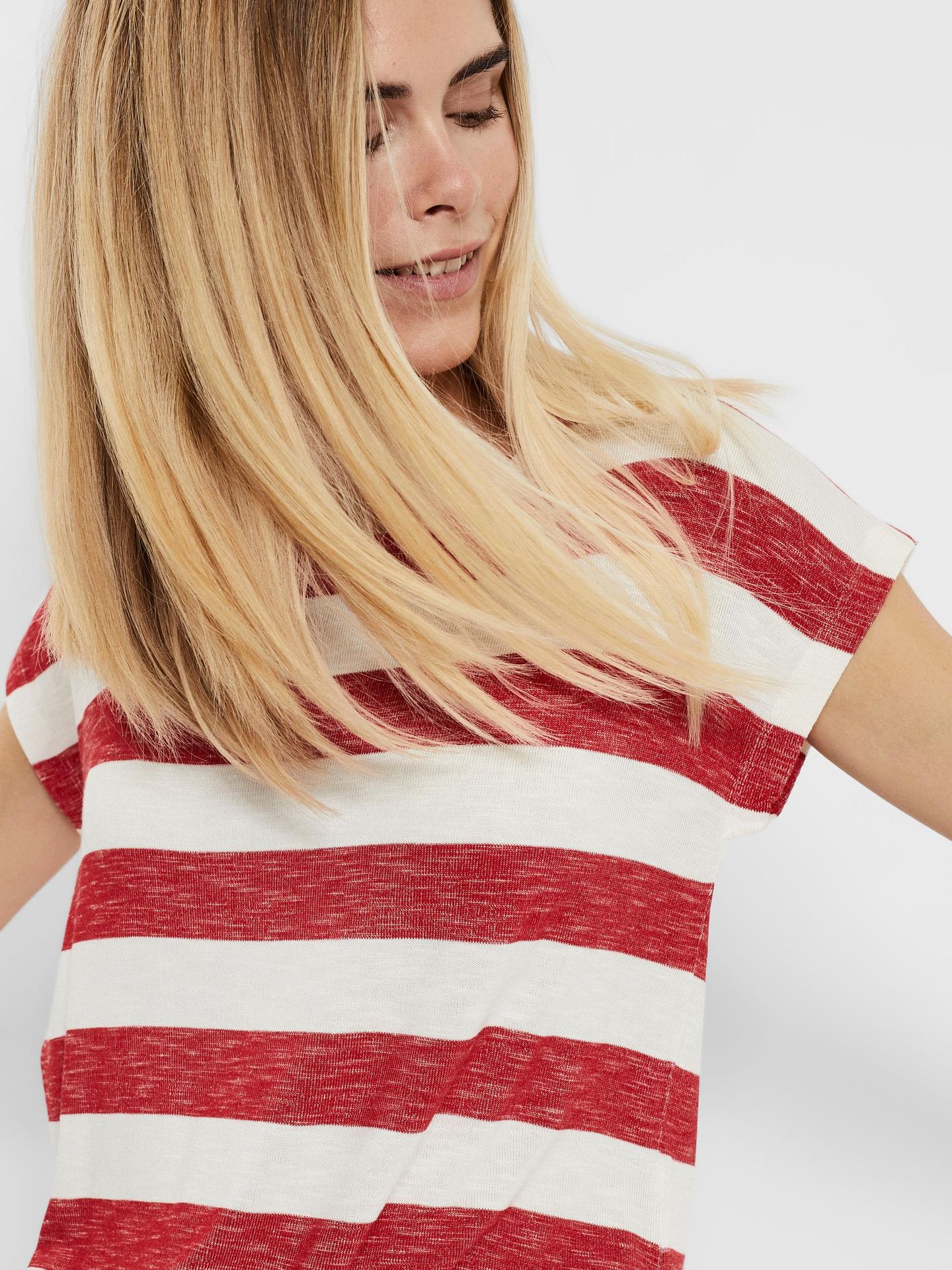 Vero Moda VMWIDE STRIPE S/L TOP GA NOOS - Goji Berry/SNOW WH Goji Berry/SNOW WHITE 2900125138023