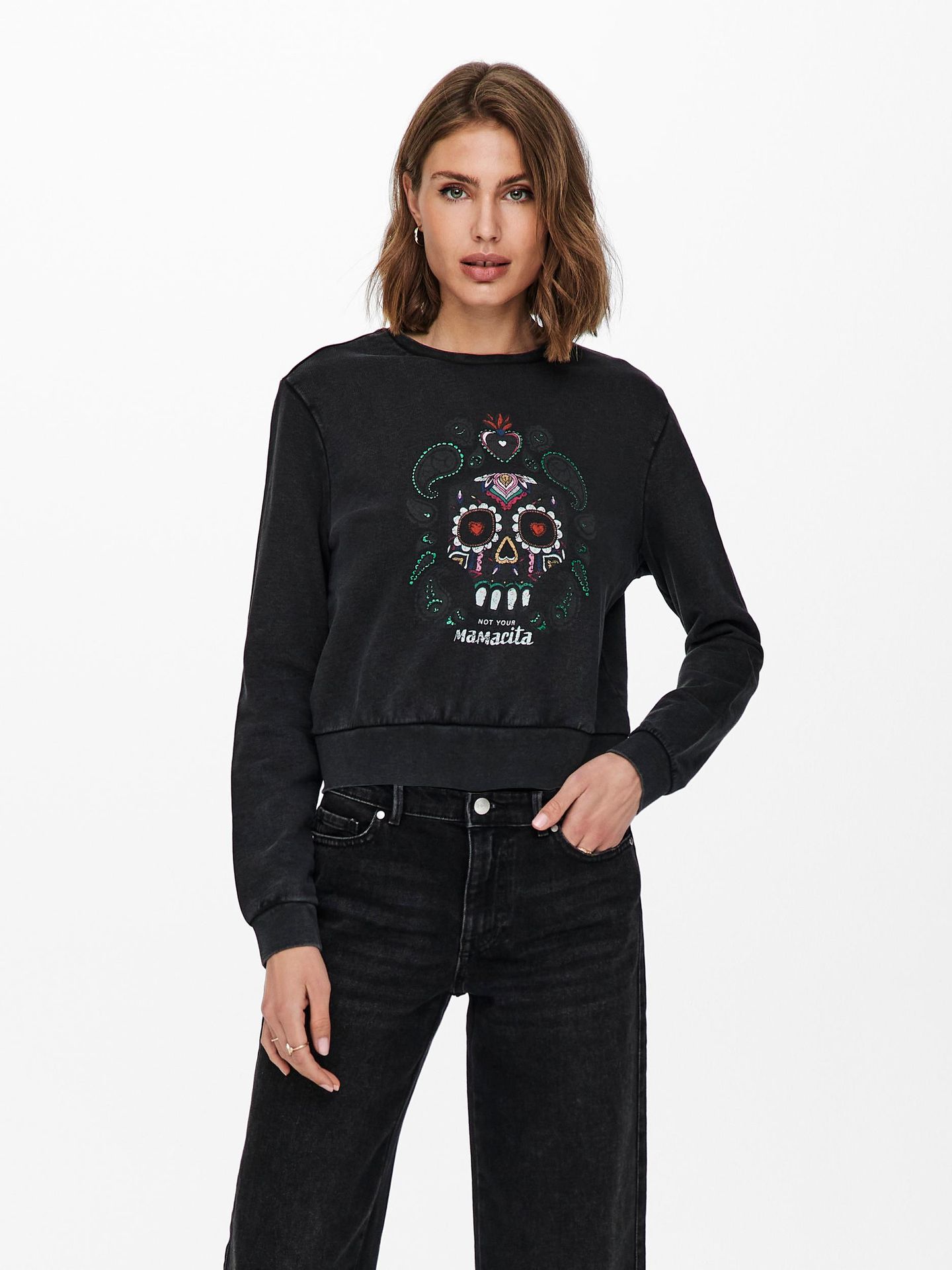 Only ONLLUCINDA LIFE L/S MEXI BOX SWT - Black/MAMACITA Black/LEO AOP 2900125716047