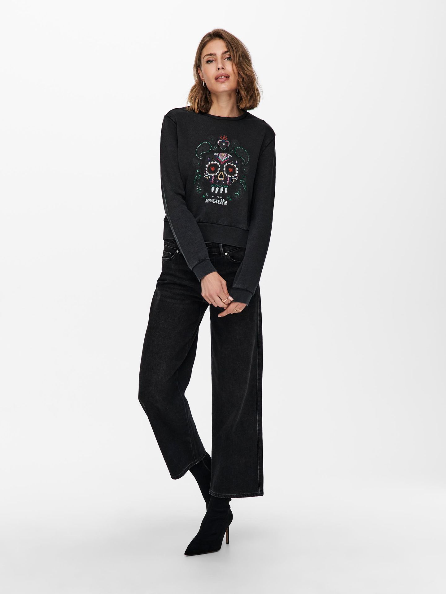 Only ONLLUCINDA LIFE L/S MEXI BOX SWT - Black/MAMACITA Black/LEO AOP 2900125716047