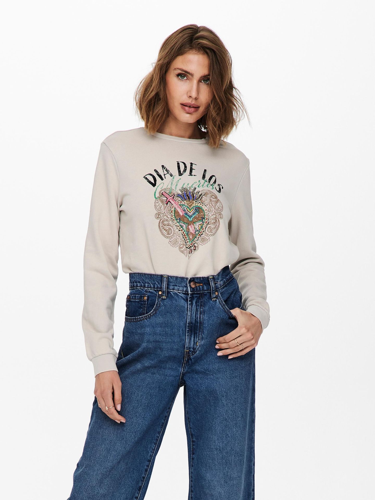 Only ONLLUCINDA LIFE L/S MEXI BOX SWT - Pumice Stone/DI Pumice Stone/LEO AOP 2900125717037