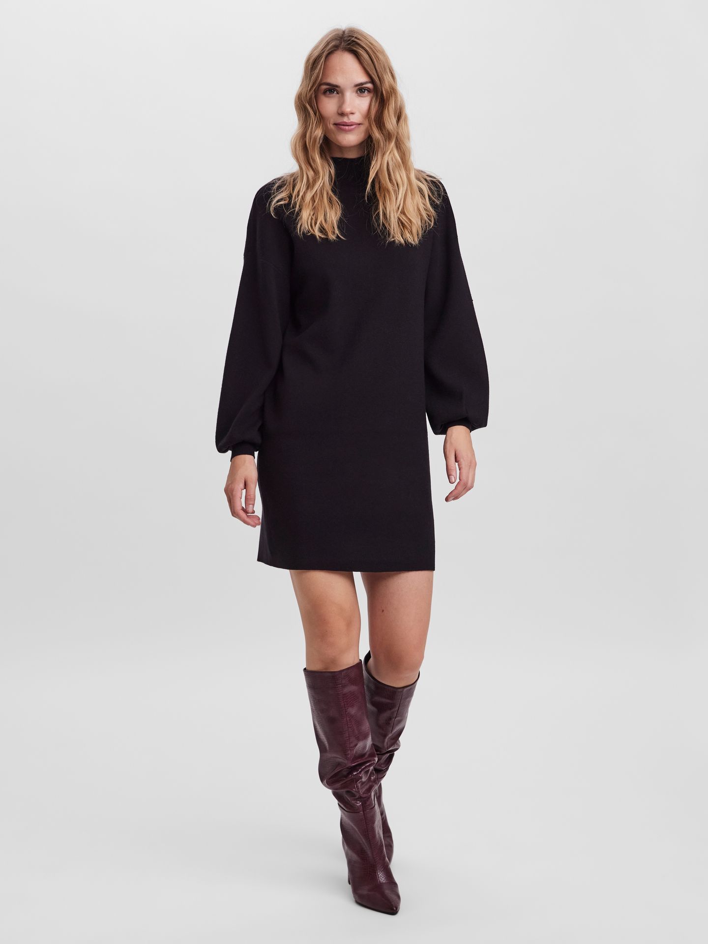 Vero Moda VMNANCY LS FUNNELNECK DRESS GA BOO - Black Black 2900128173021