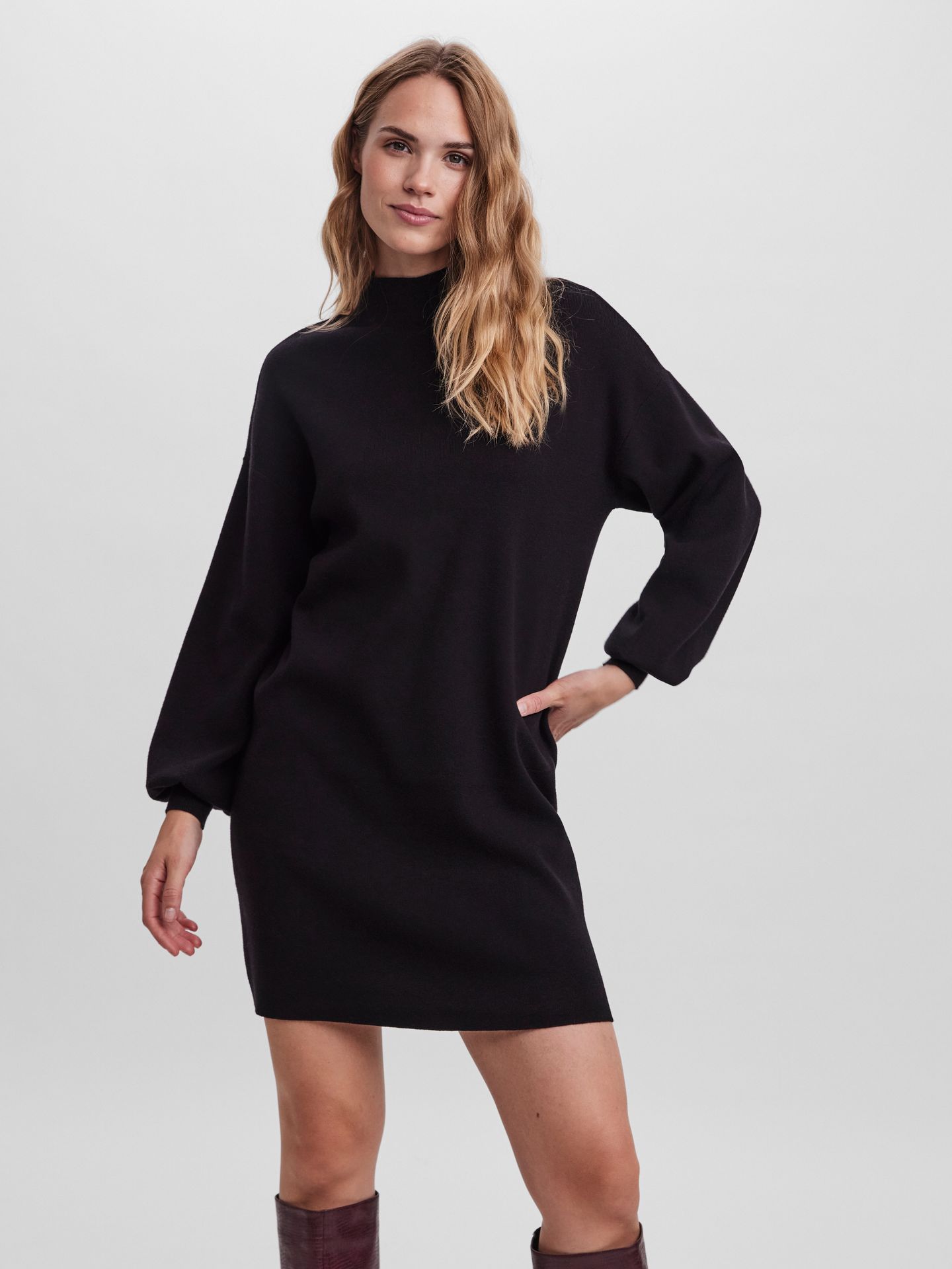 Vero Moda VMNANCY LS FUNNELNECK DRESS GA BOO - Black Black 2900128173021
