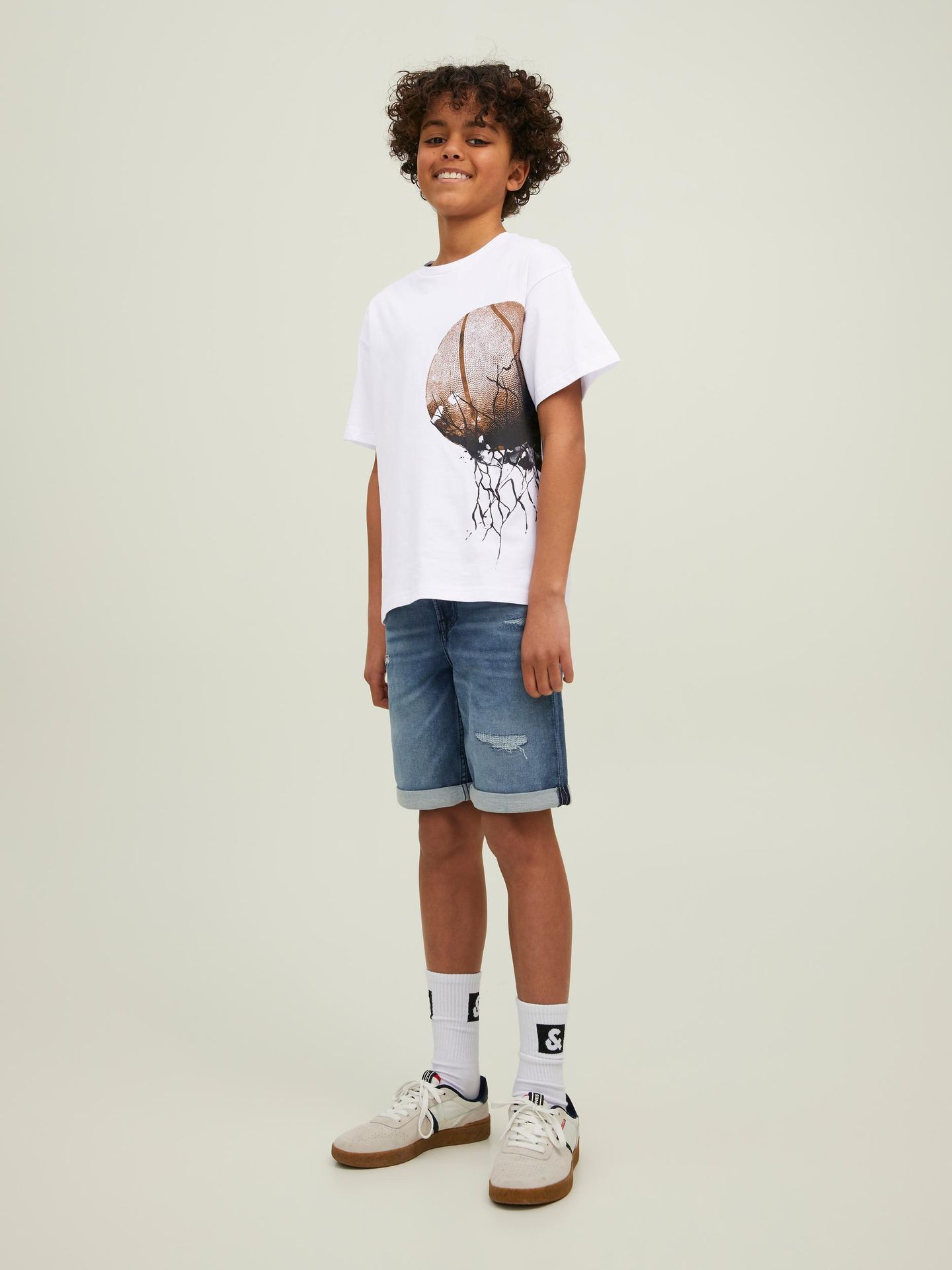 Jack & Jones JCOGRAPHIC TEE SS CREW NECK LN JNR - White/LOOSE White/SLIM FIT 2900128182030