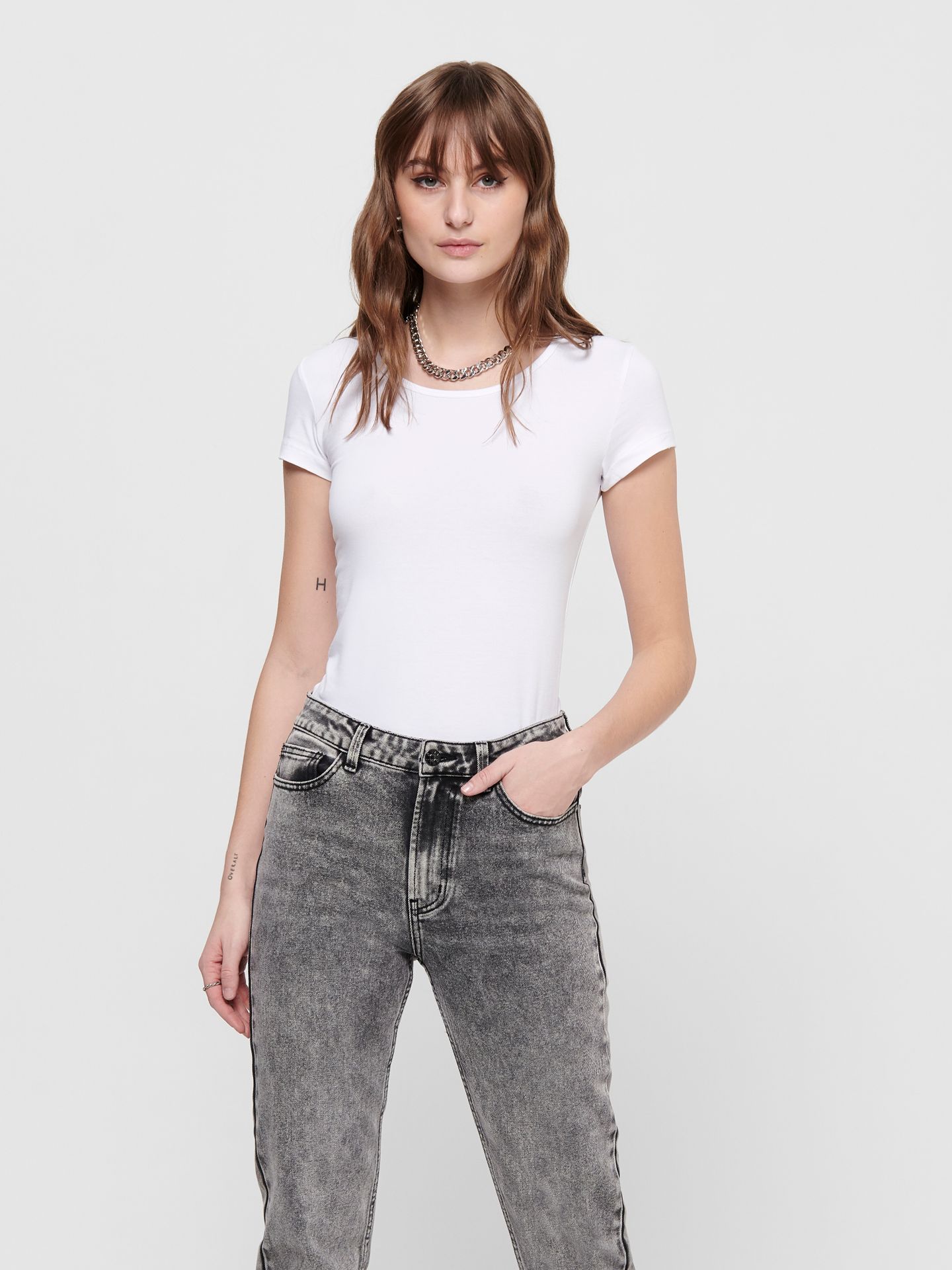 Only ONLLIVE LOVE LIFE S/S ONECK TOP NOO - White White 2900128493051