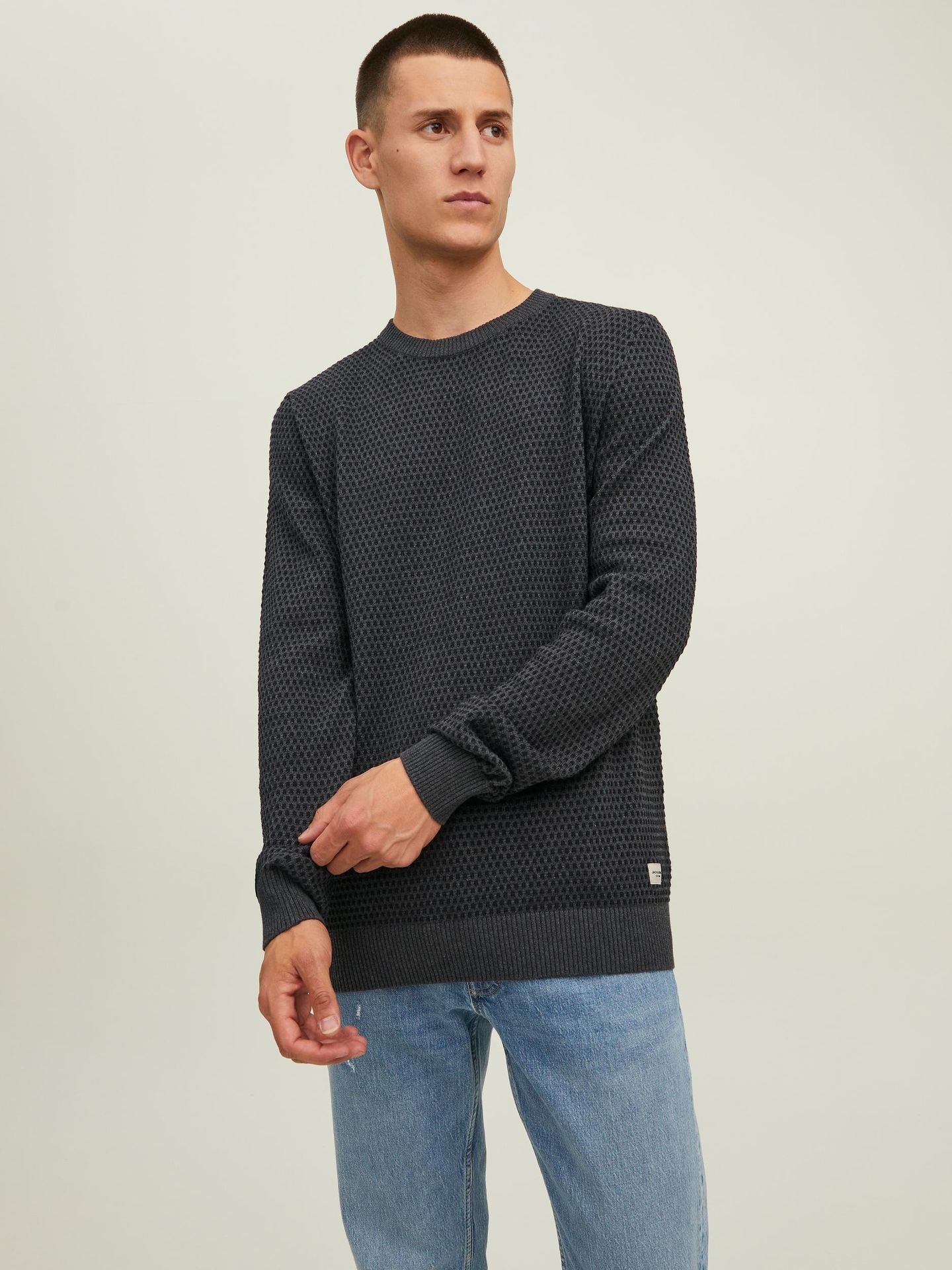 Jack & Jones JJEATLAS KNIT CREW NECK NOOS - Dark Grey Melange Dark Grey Melange 2900128846024