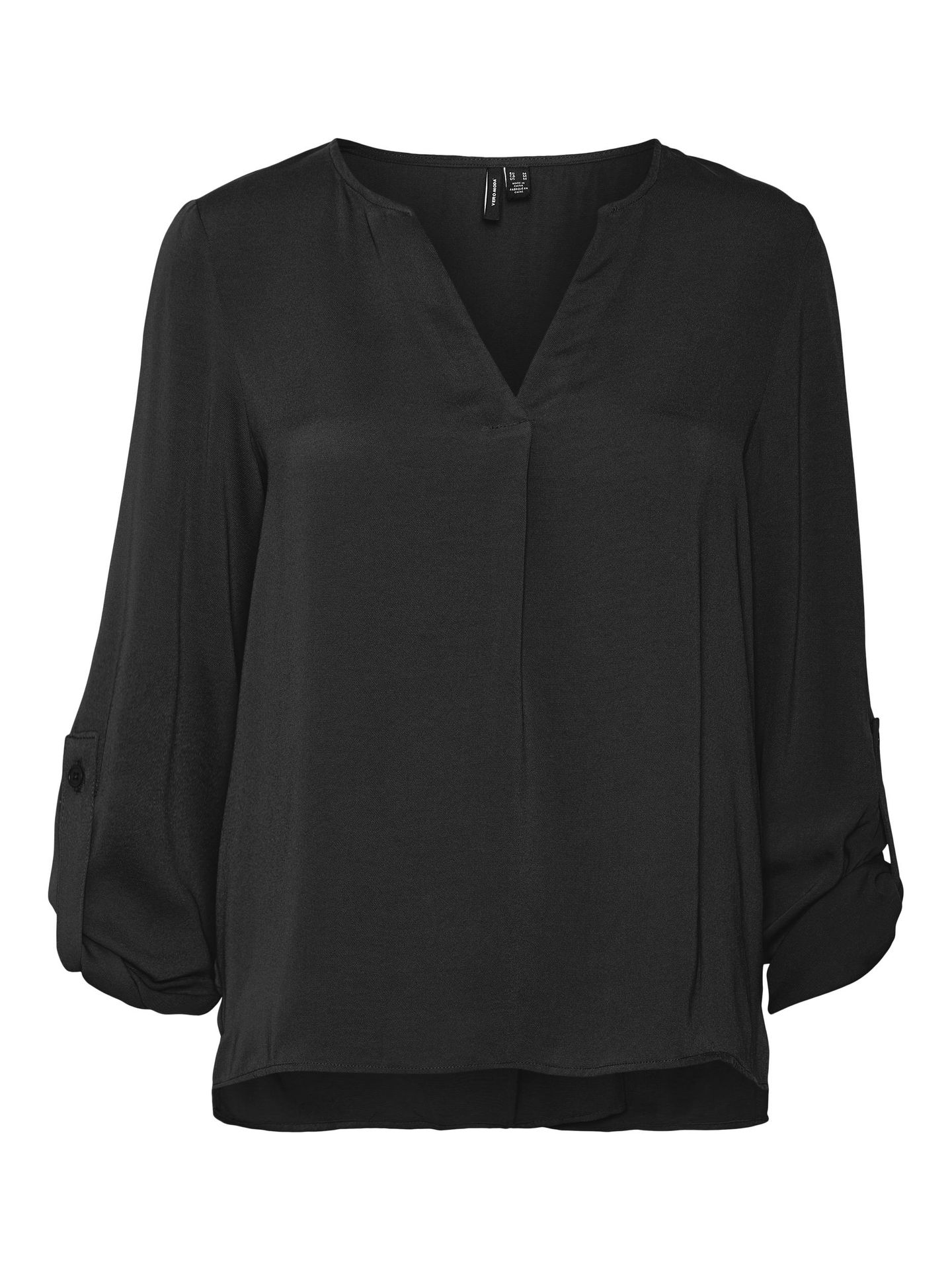 Vero Moda VMWILMA V-NECK FOLD-UP TOP NOOS - Black Black 00096248-EKA26011400000025