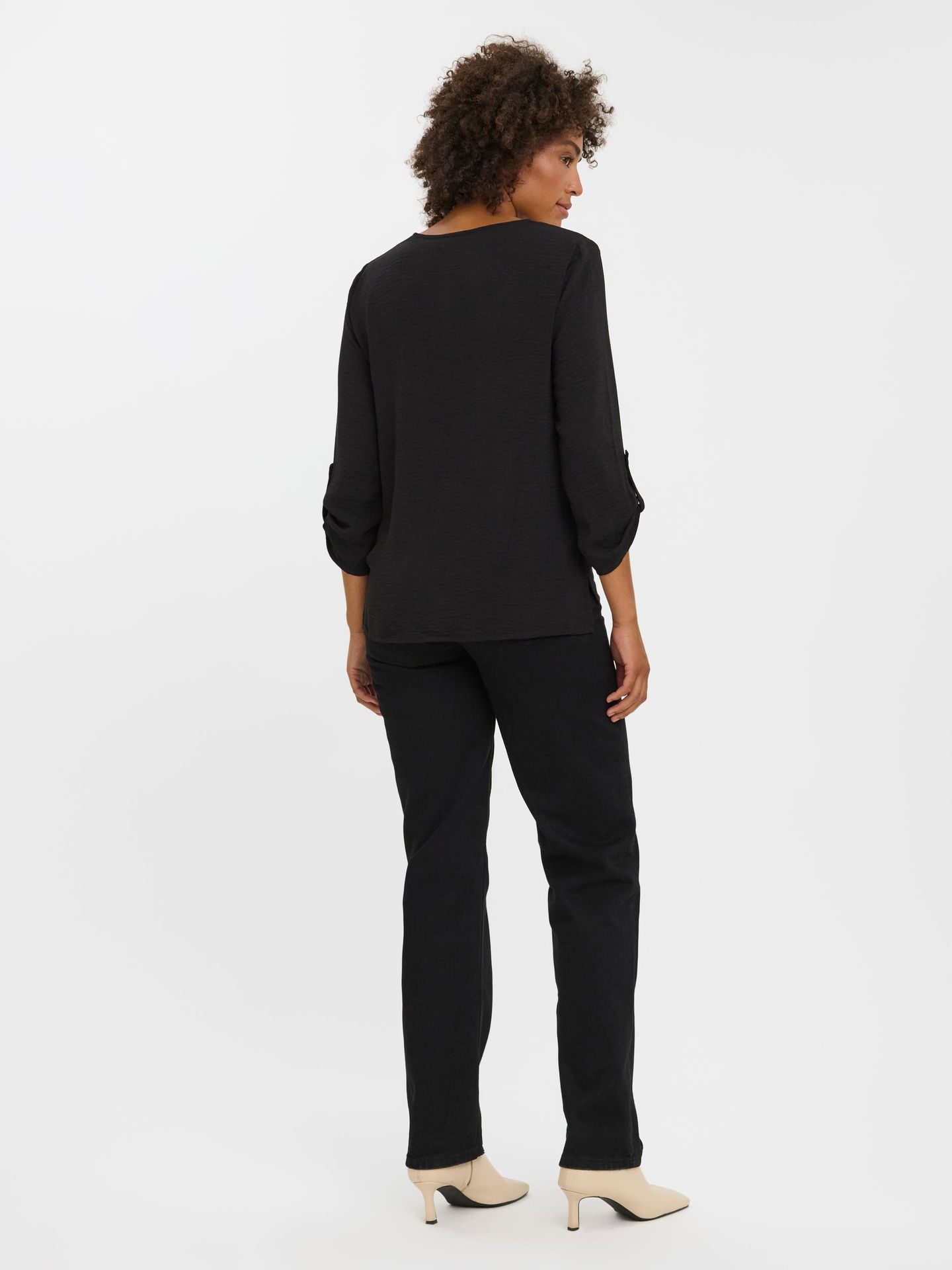 Vero Moda VMWILMA V-NECK FOLD-UP TOP NOOS - Black Black 2900129089024