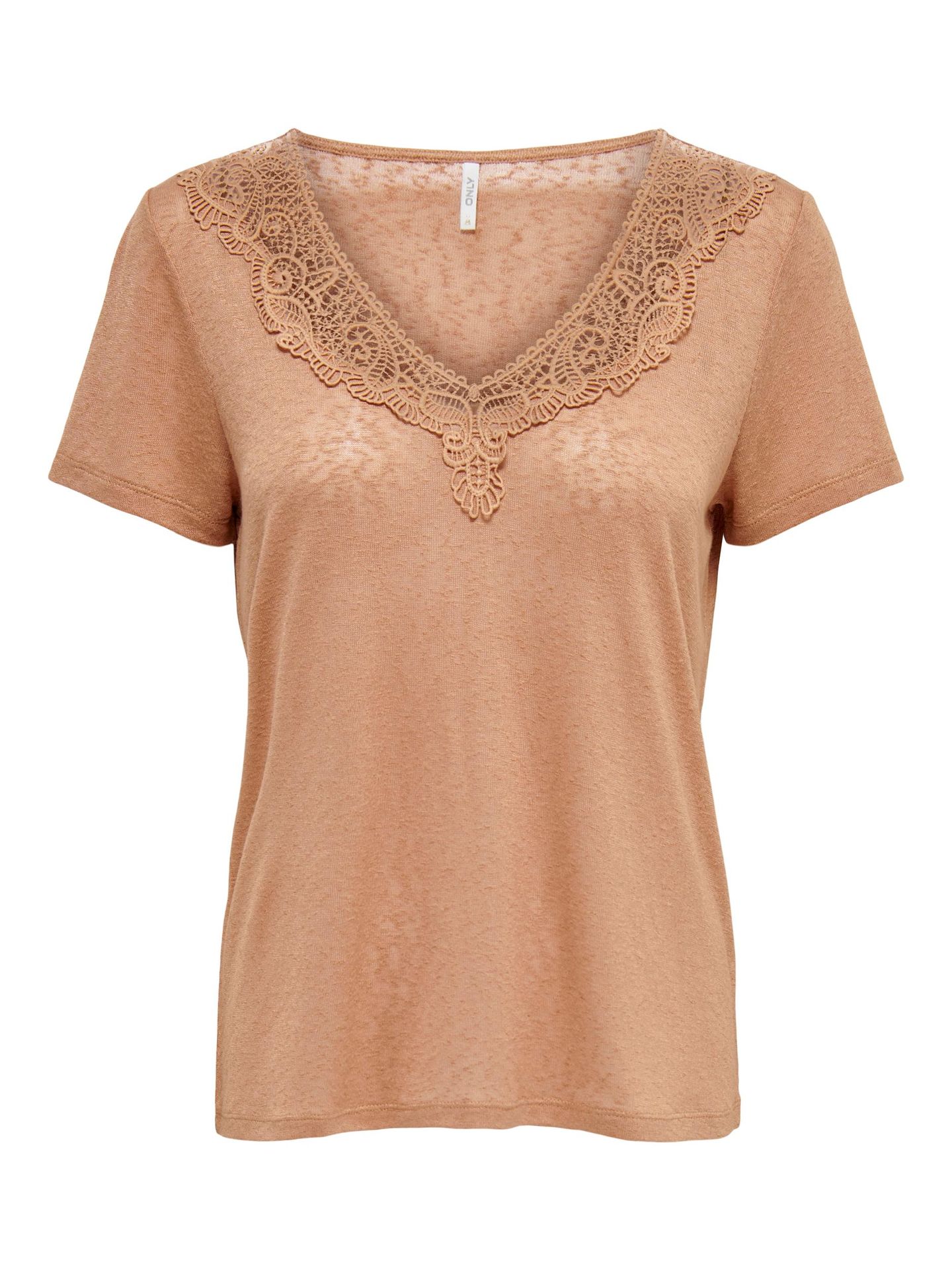 Only ONLNICKI S/S V-NECK MIX TOP JRS - Indian Tan Indian Tan 00096705-EKA26011400001078