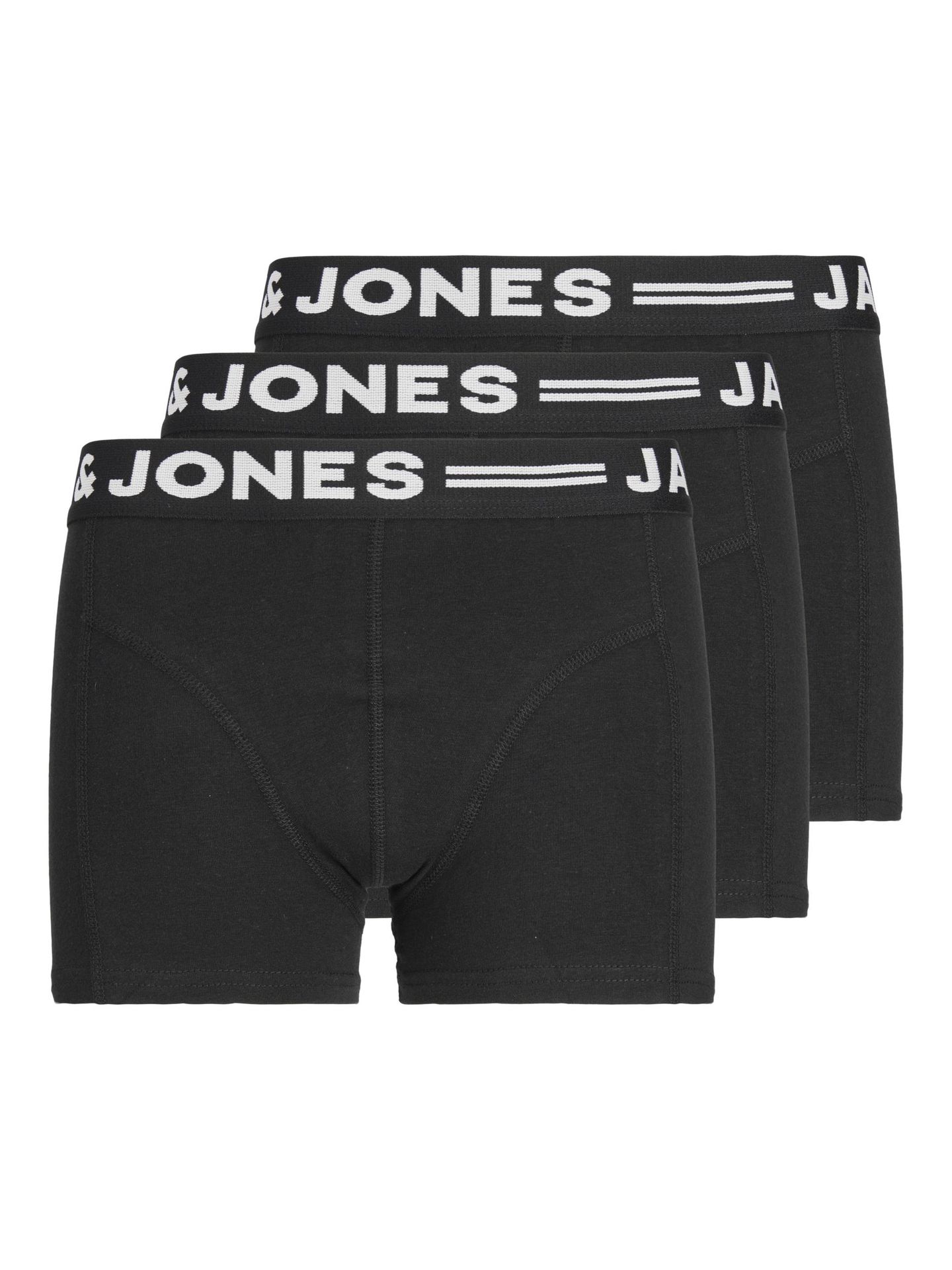 Jack & Jones SENSE TRUNKS 3-PACK NOOS JNR - Black/Black wasitba Black/Black wasitband w.white logo 00096875-EKA26011400001090