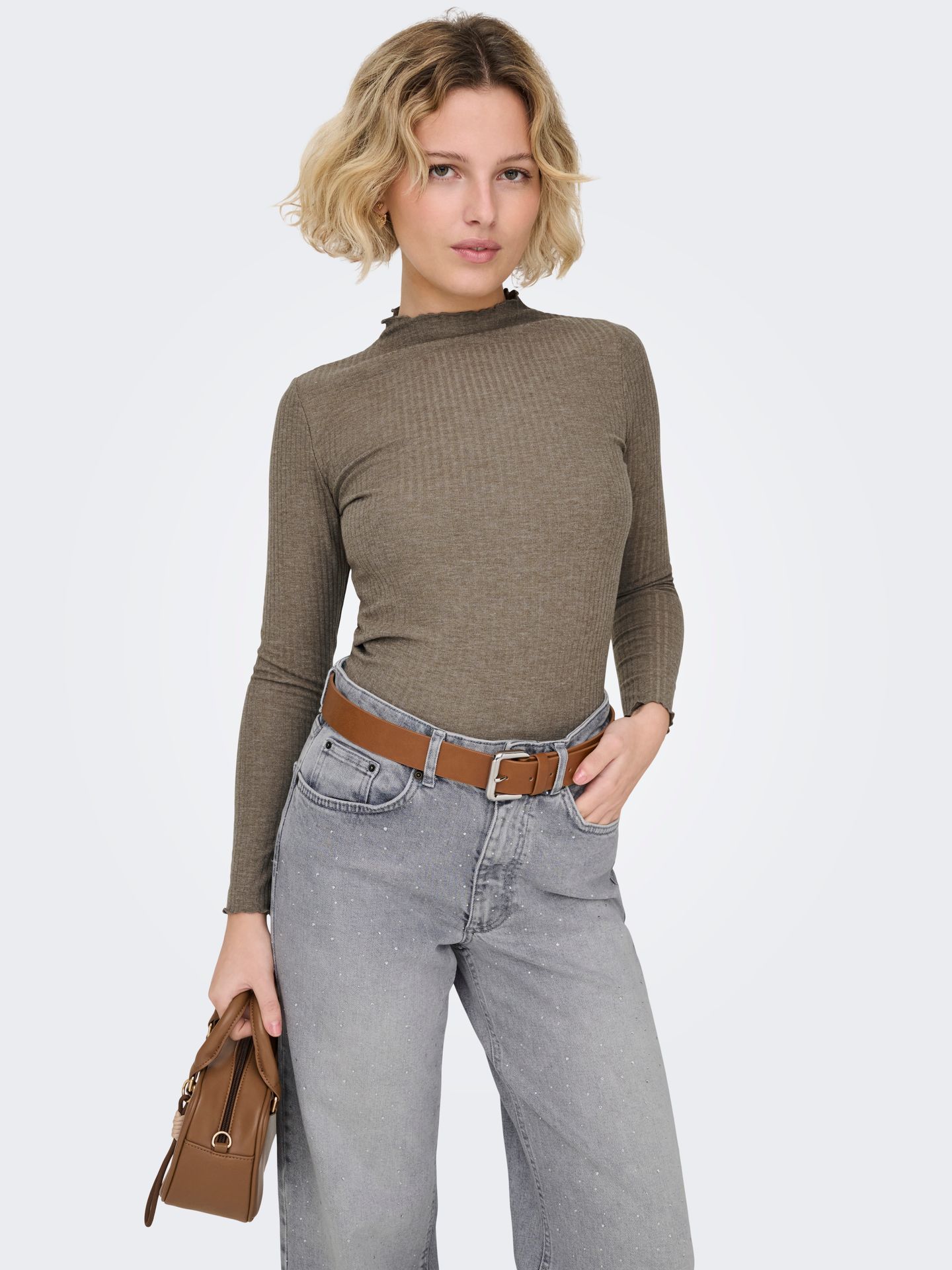 Only ONLEMMA L/S HIGH NECK TOP NOOS JRS - Caribou/MELAN Caribou/MELANGE 2900130148017