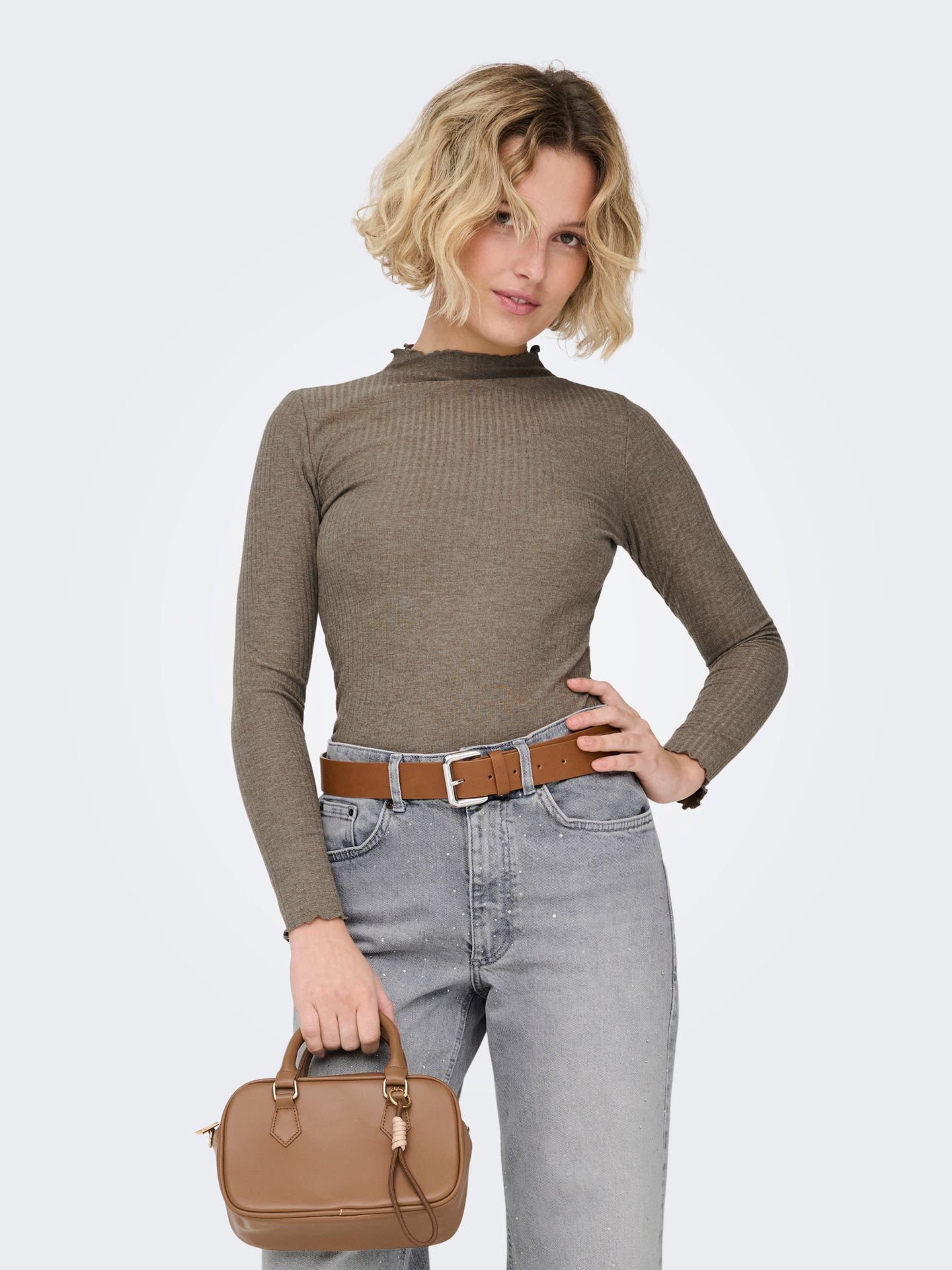 Only ONLEMMA L/S HIGH NECK TOP NOOS JRS - Caribou/MELAN Caribou/MELANGE 2900130148017