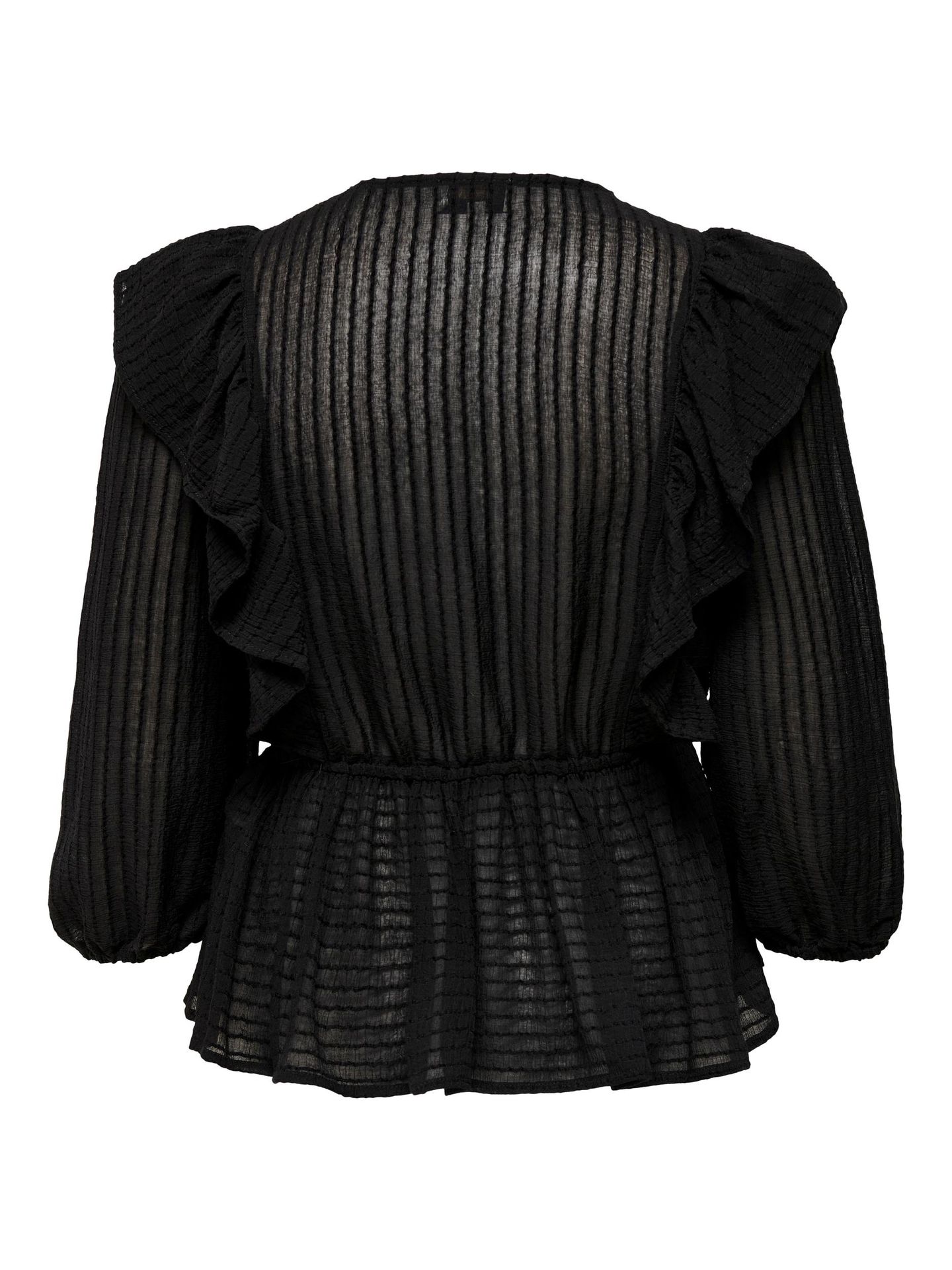 Only ONLLONDON 3/4 RUFFLE TOP NOOS WVN - Black Black 2900131385022