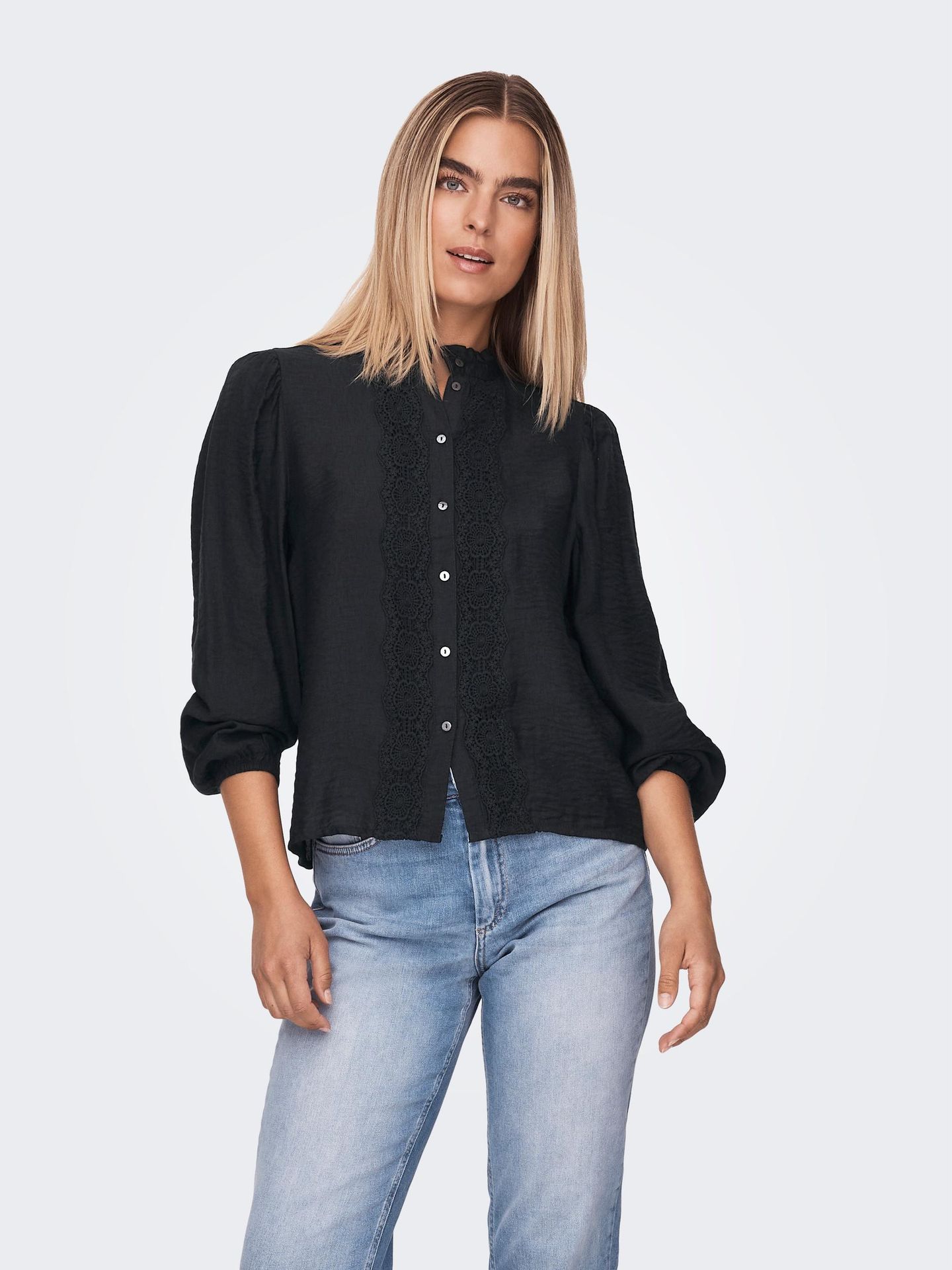 Only ONLROSA LS BUTTON TOP WVN - Black Black 2900131847025