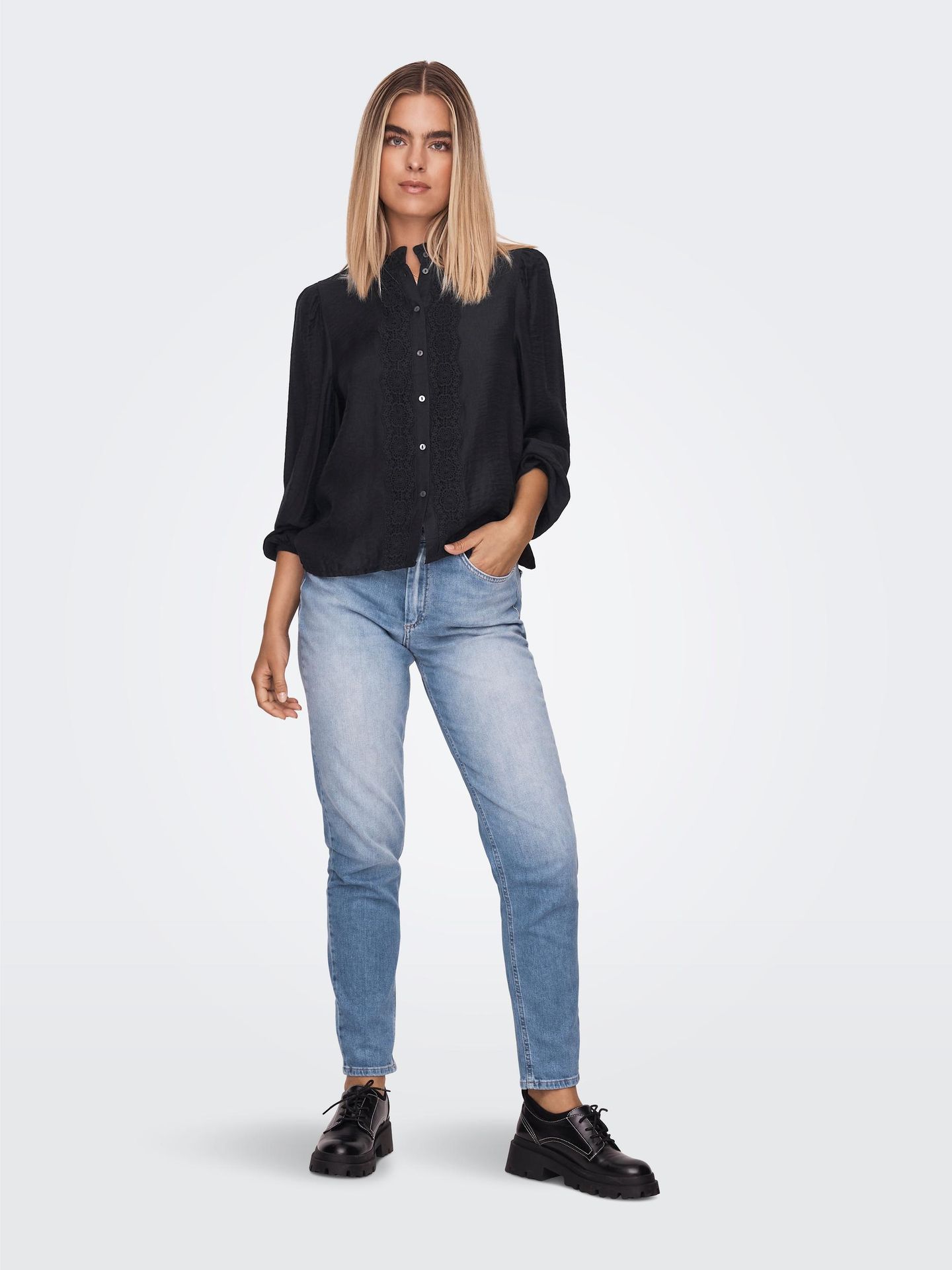 Only ONLROSA LS BUTTON TOP WVN - Black Black 2900131847025