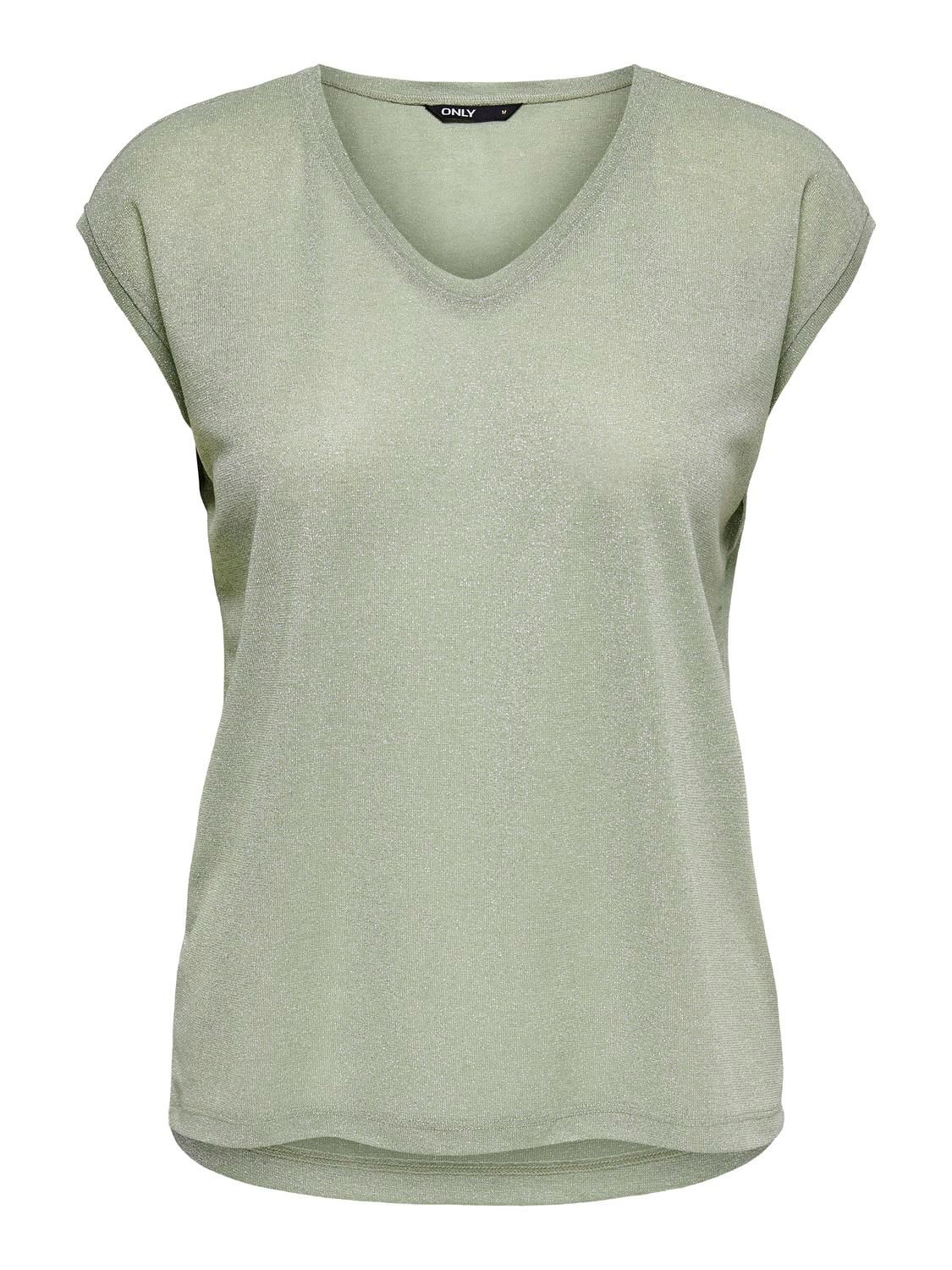 Only ONLSILVERY S/S V NECK LUREX TOP JRS Desert Sage 2900154079045