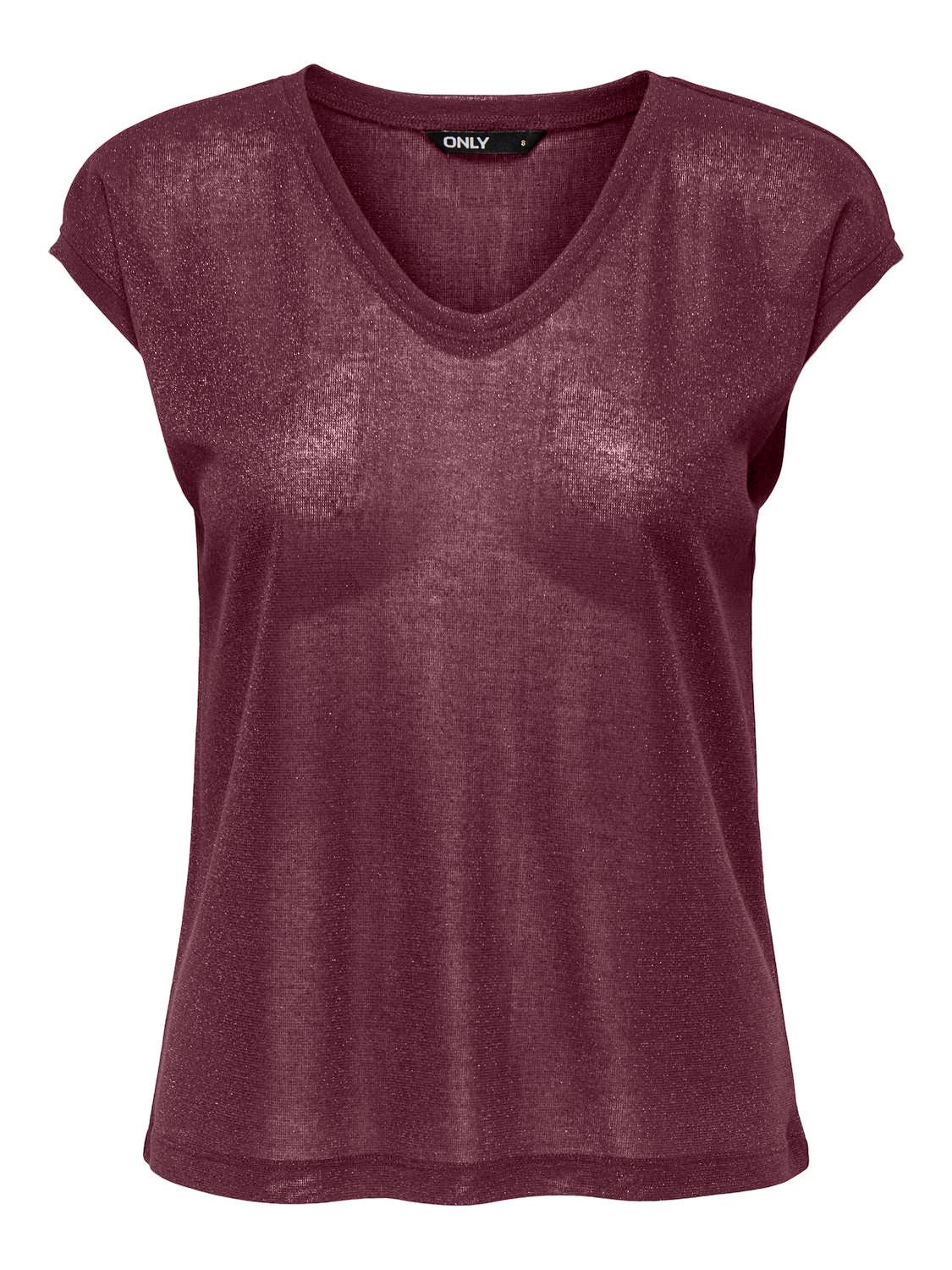 Only ONLSILVERY S/S V NECK LUREX TOP JRS Burgundy 00101897-EKA26011400002980
