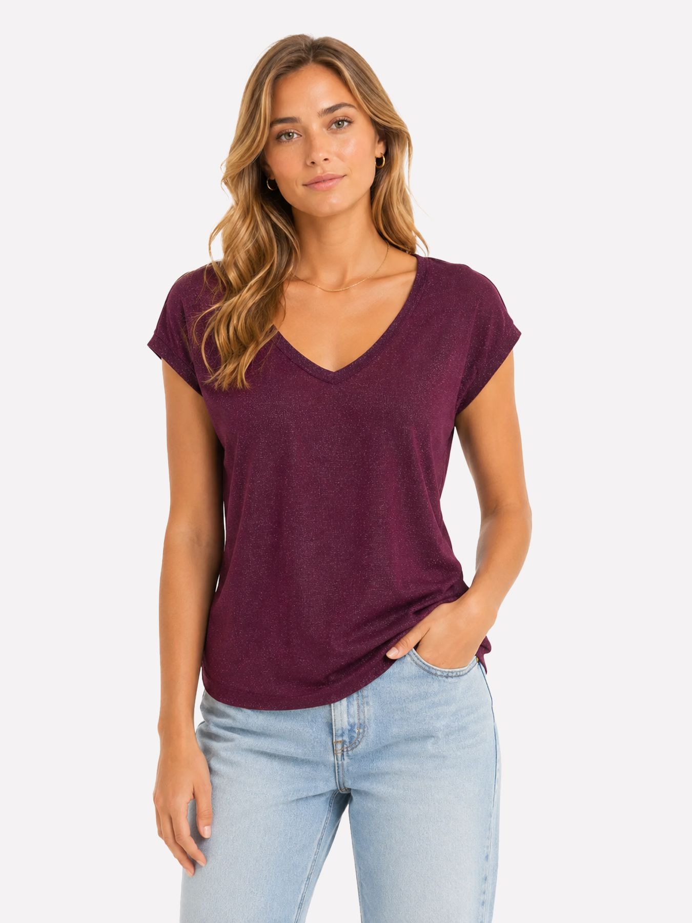 Only ONLSILVERY S/S V NECK LUREX TOP JRS Fig/TONE IN TONE LUREX 00101897-EKA26011400003626
