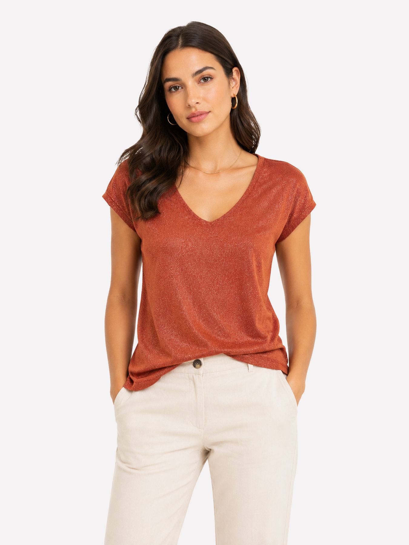 Only ONLSILVERY S/S V NECK LUREX TOP JRS Picante/TONE IN TONE LUREX 2900168159023