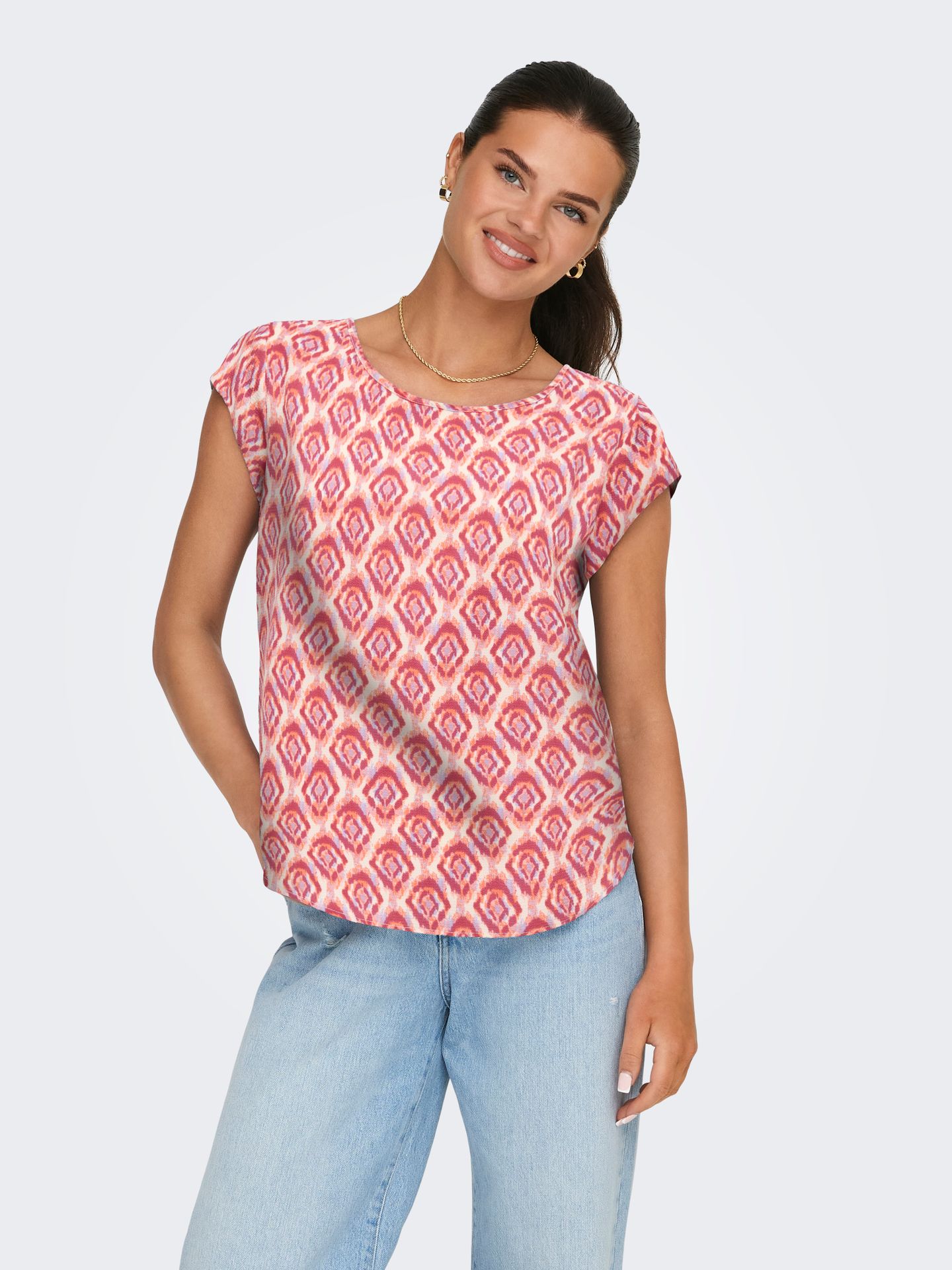 Only ONLVIC S/S AOP TOP NOOS PTM Equestrian Red/WARM TILES 2900163748048