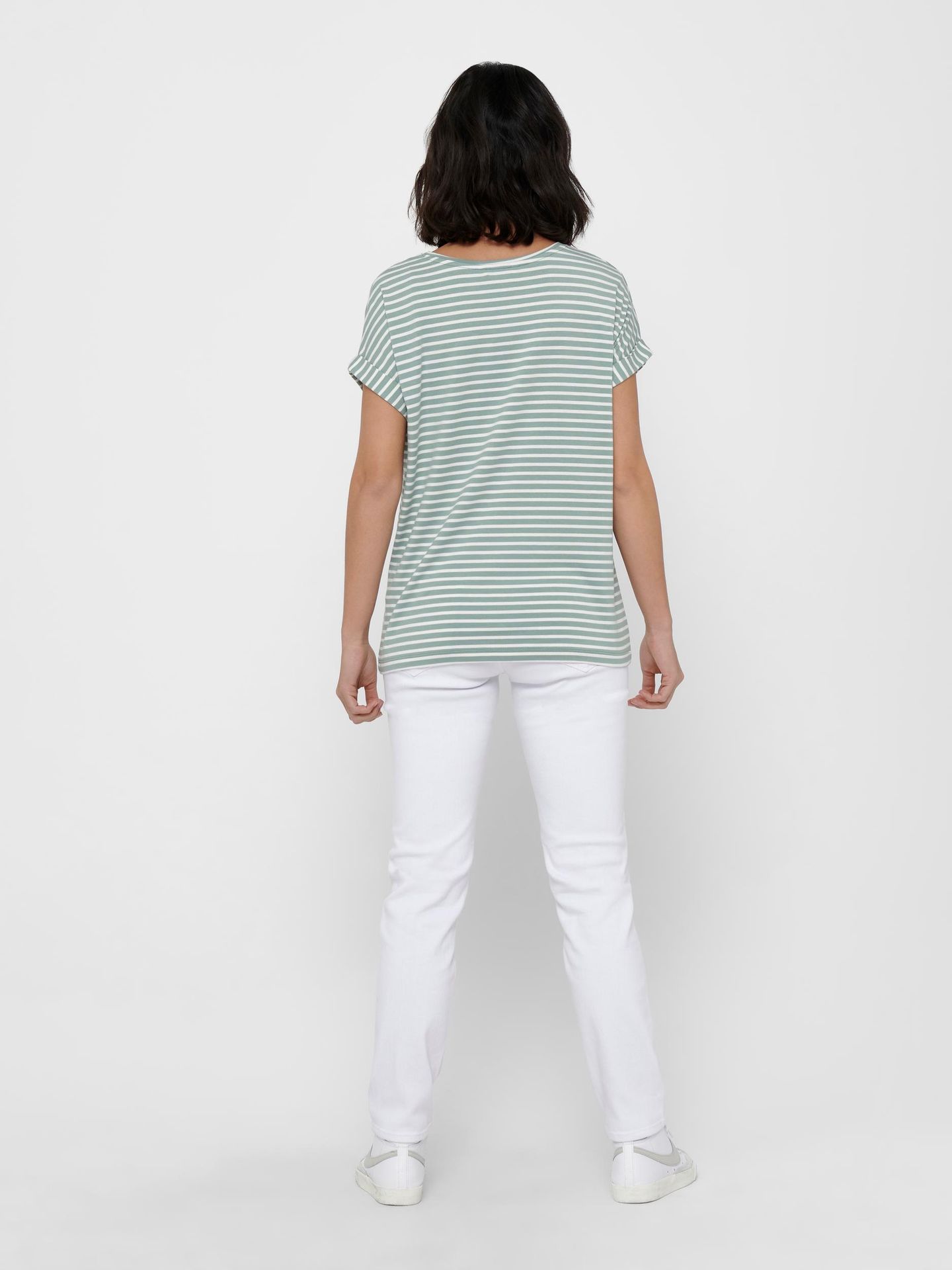 Only ONLMOSTER STRIPE S/S O-NECK TOP JRS Jadeite/CLOUD DANCER 2900134992036