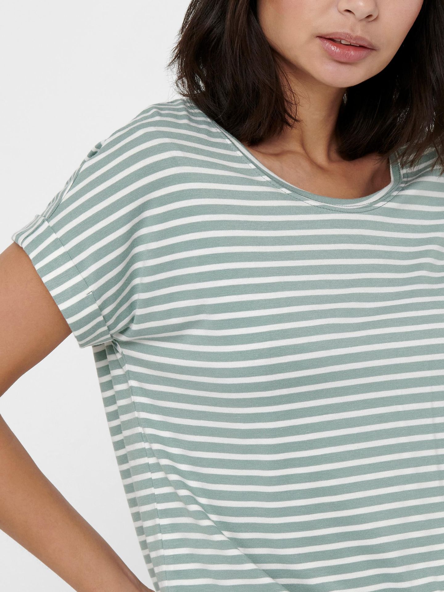 Only ONLMOSTER STRIPE S/S O-NECK TOP JRS Jadeite/CLOUD DANCER 2900134992036