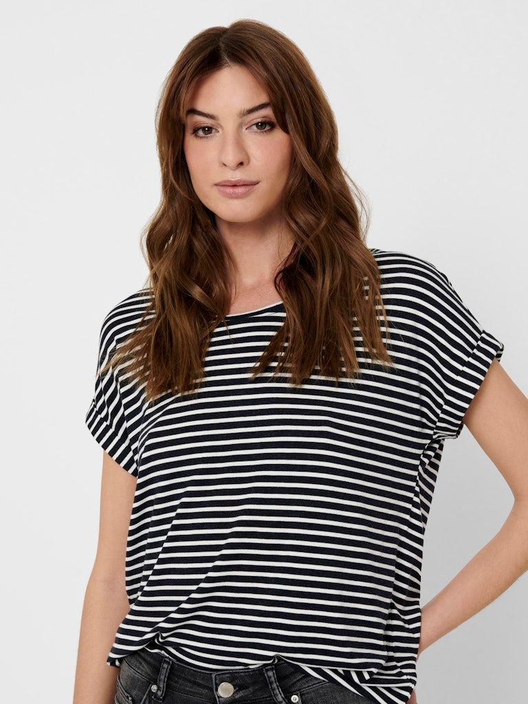 Only ONLMOSTER STRIPE S/S O-NECK TOP JRS Cloud Dancer/Dubarry 00101964-EKA26011400000471