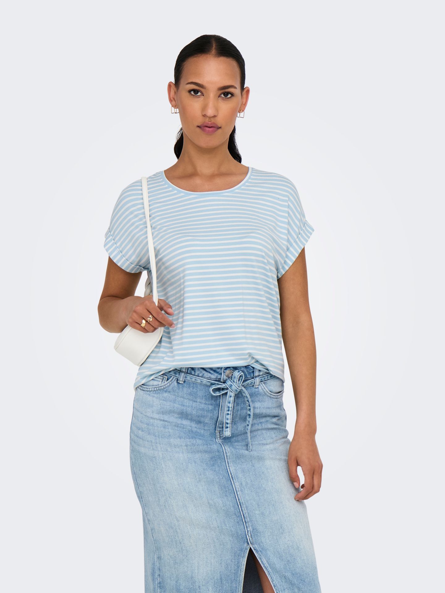 Only ONLMOSTER STRIPE S/S O-NECK TOP JRS Clear Sky/Relax 2900162574051