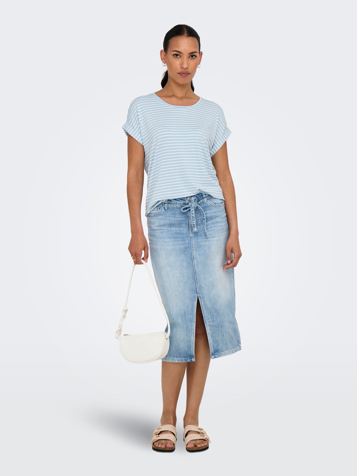 Only ONLMOSTER STRIPE S/S O-NECK TOP JRS Clear Sky/Relax 2900162574051