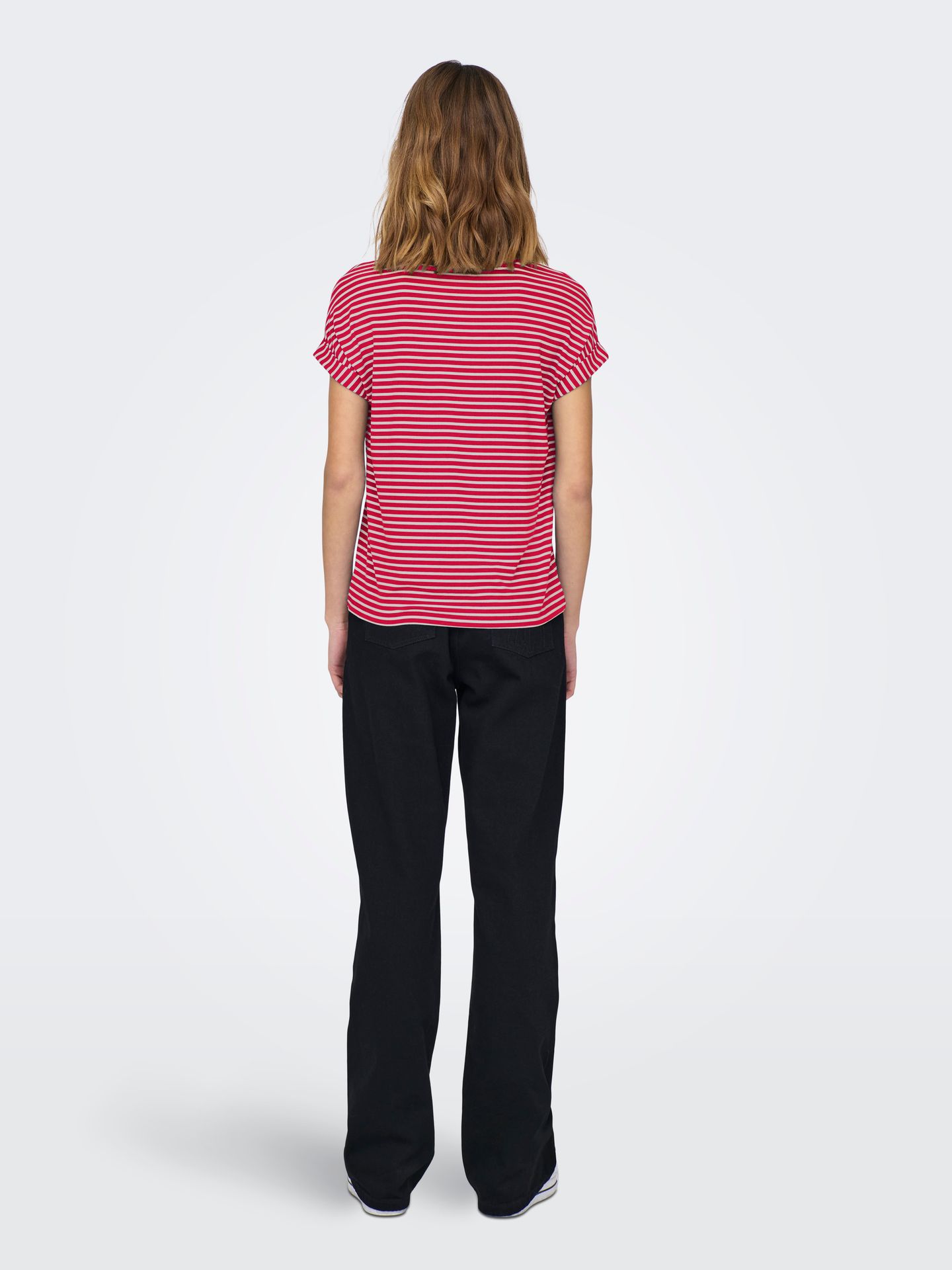 Only ONLMOSTER STRIPE S/S O-NECK TOP JRS Lychee/CLOUD DANCER 2900162573047