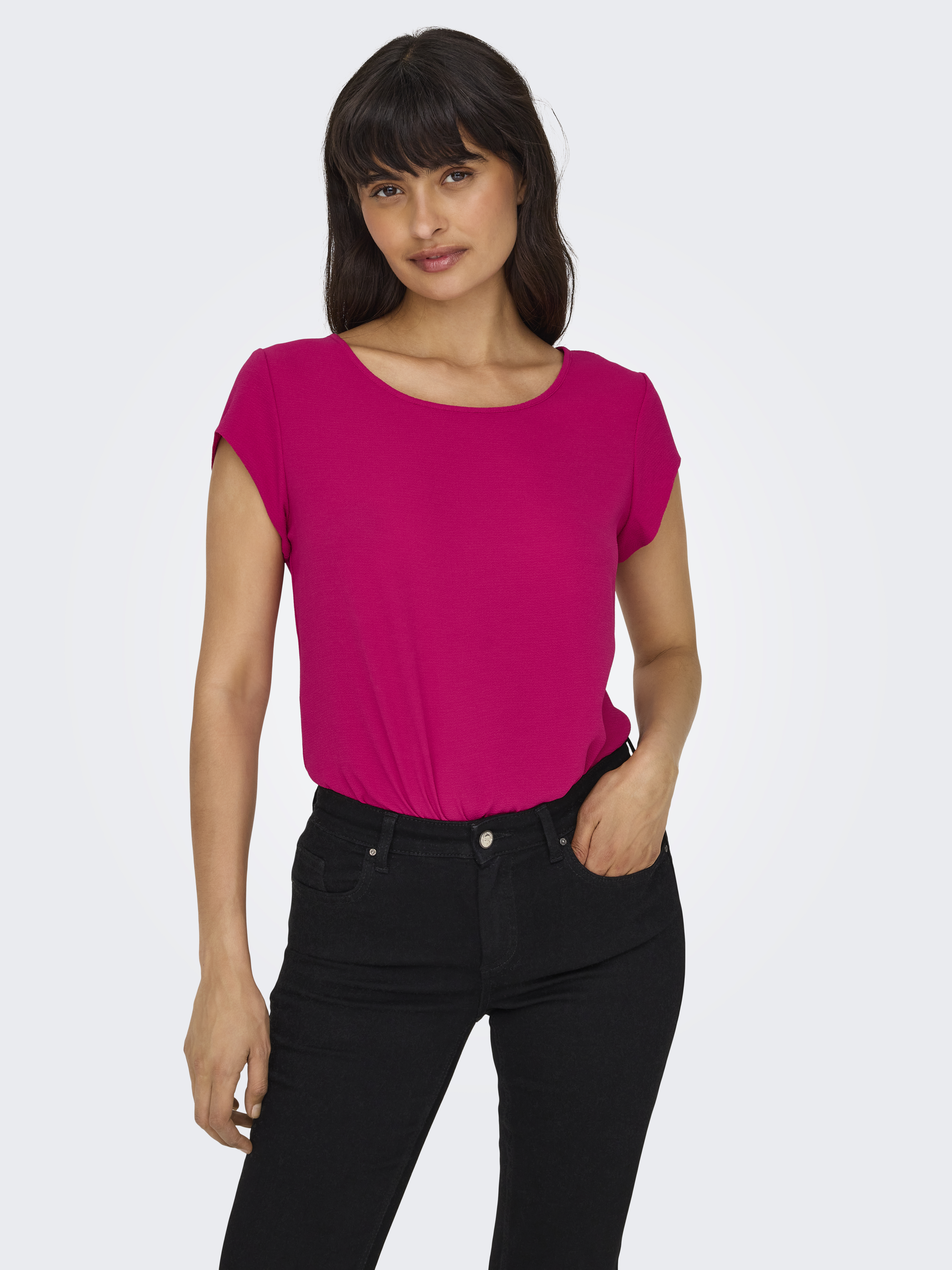 ONLY Damen Onlvic T-Shirt – Kurzarm, Rundhals, Potpourri, Größe 38, Mit Reißverschluss-Detail