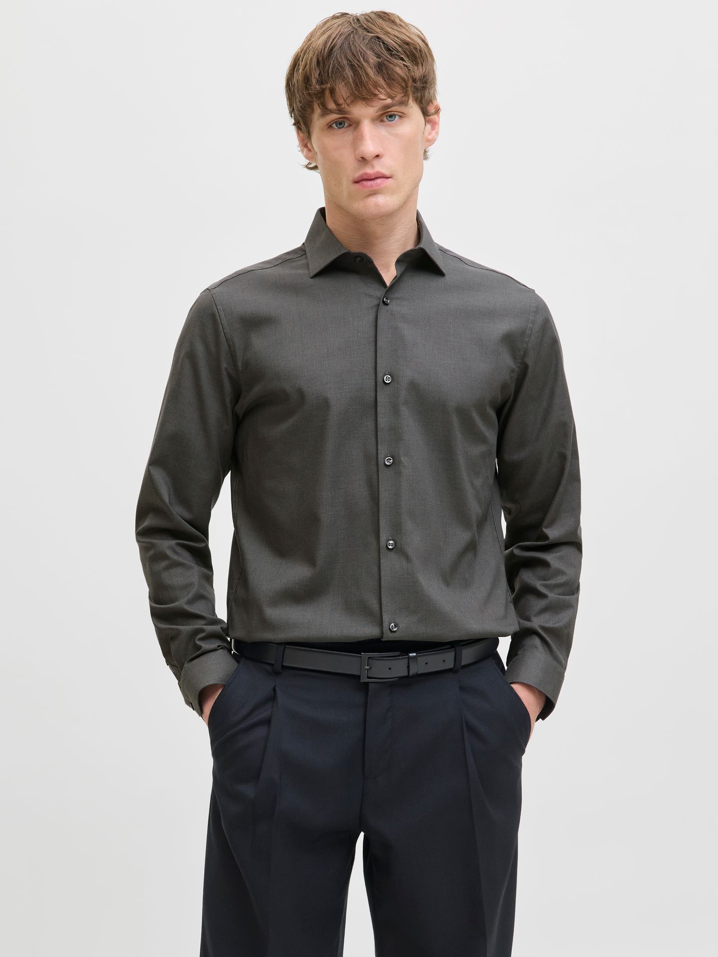 Jack & Jones JPRBLAPARKER SHIRT L/S NOOS Dark Grey Melange/STRUCTURE 00102013-EKA26011400000772