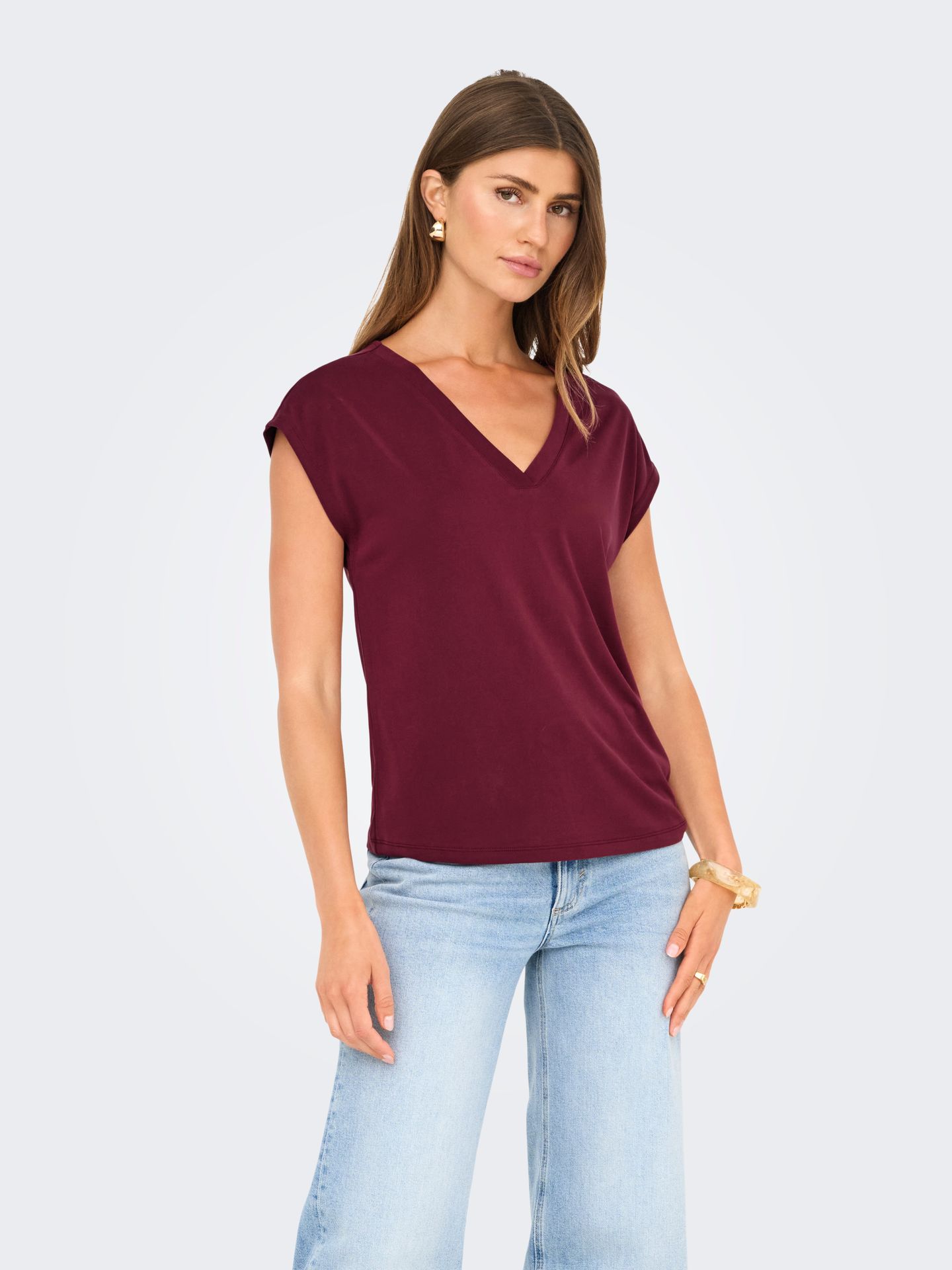 Only ONLFREE S/S MODAL V-NECK TOP JRS NO Tawny Port 2900168180058