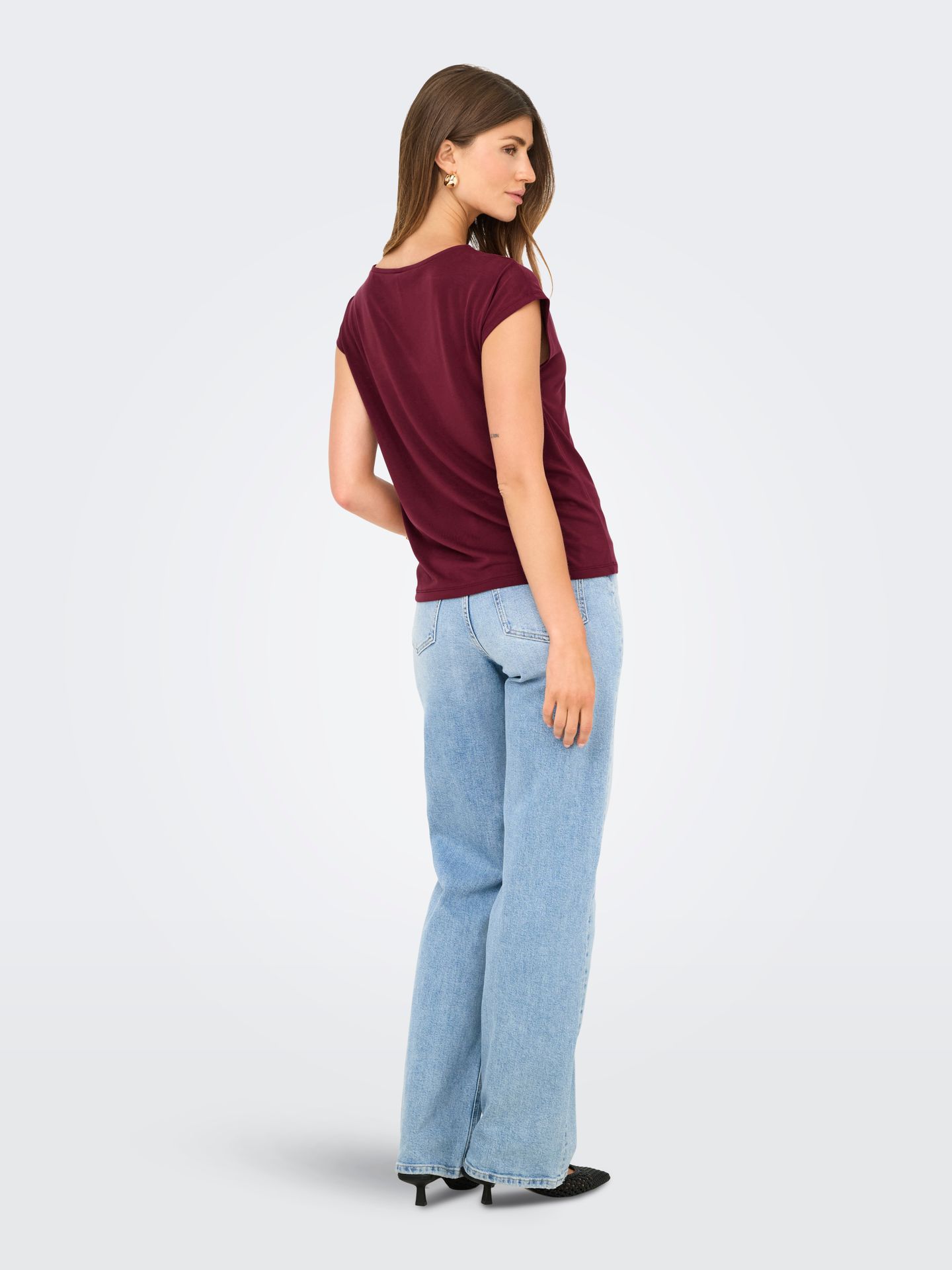 Only ONLFREE S/S MODAL V-NECK TOP JRS NO Tawny Port 2900168180058
