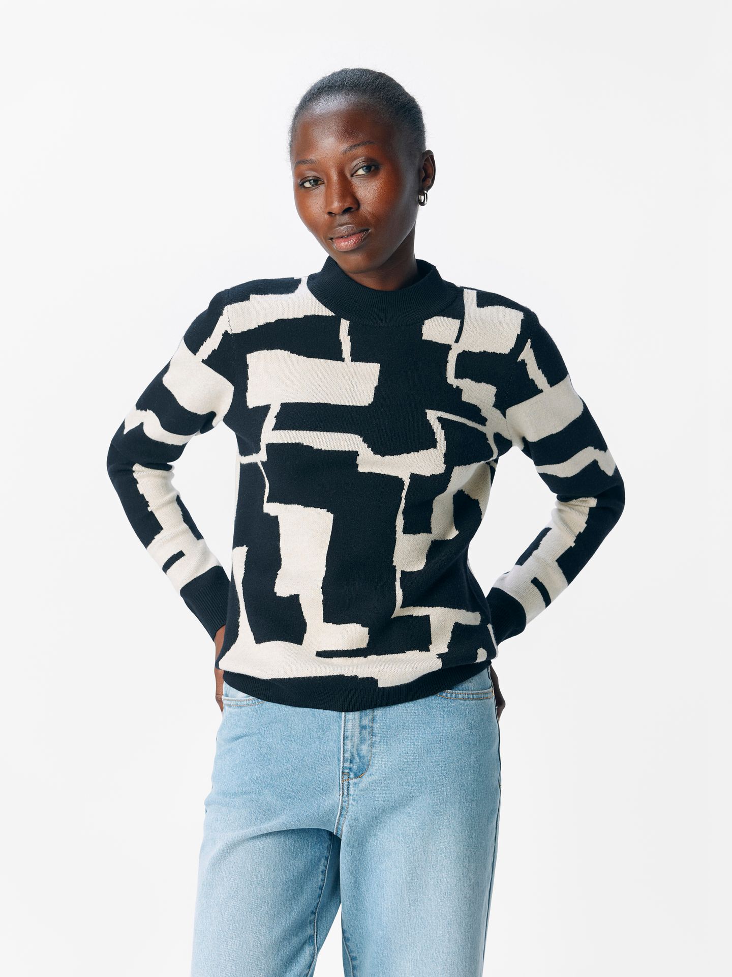 Object OBJRAY L/S  KNIT PULLOVER AOP NOOS Black/Sandshell graphic blocking 2900159671015