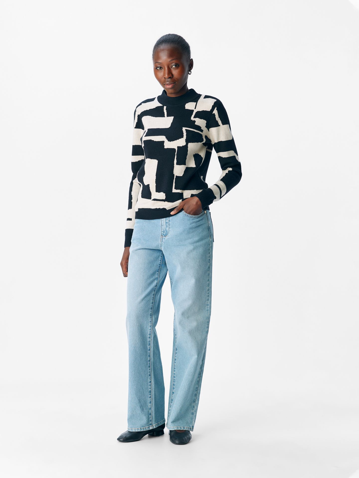 Object OBJRAY L/S  KNIT PULLOVER AOP NOOS Black/Sandshell graphic blocking 2900159671015