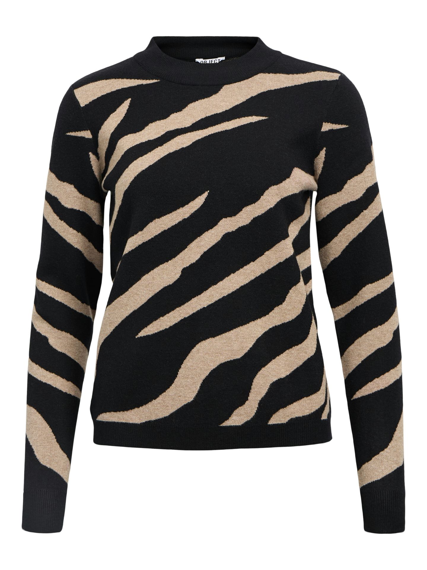 Object OBJRAY L/S  KNIT PULLOVER AOP NOOS Black/Desert taupe tiger graphic 2900159672050