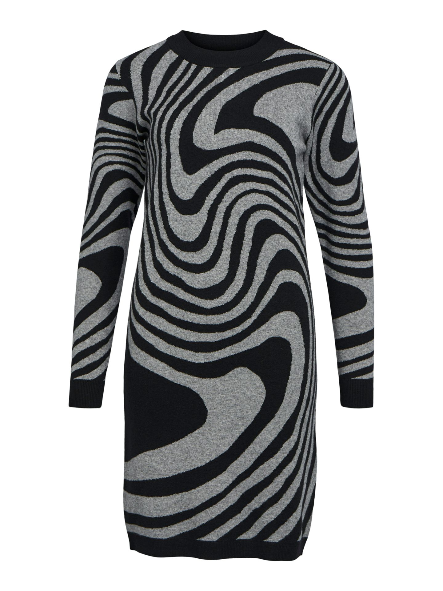 Object OBJRAY L/S  KNIT DRESS AOP NOOS Black/Medium grey melange zebra 2900151082024