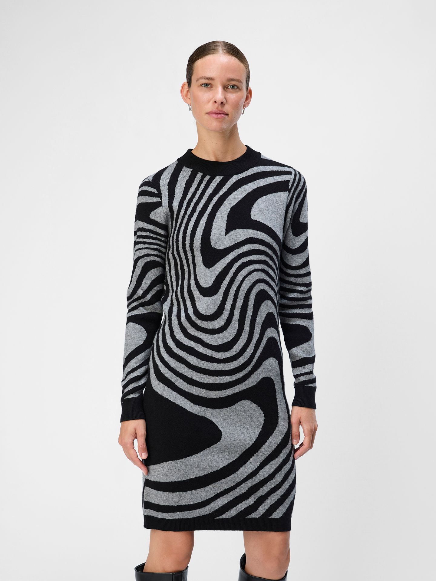 Object OBJRAY L/S  KNIT DRESS AOP NOOS Black/Medium grey melange zebra 00102481-EKA22000400000075