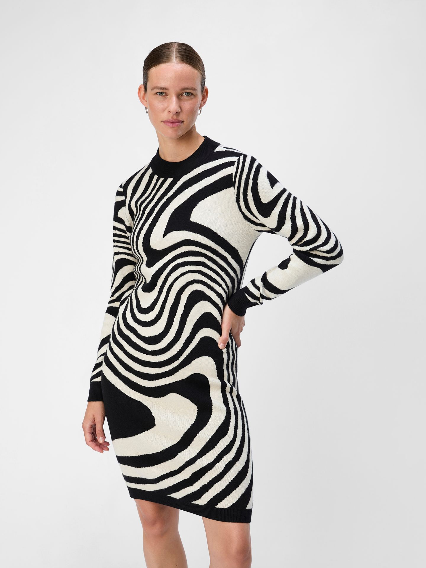 Object OBJRAY L/S  KNIT DRESS AOP NOOS Black/Sandshell zebra 00102481-EKA22000400000127