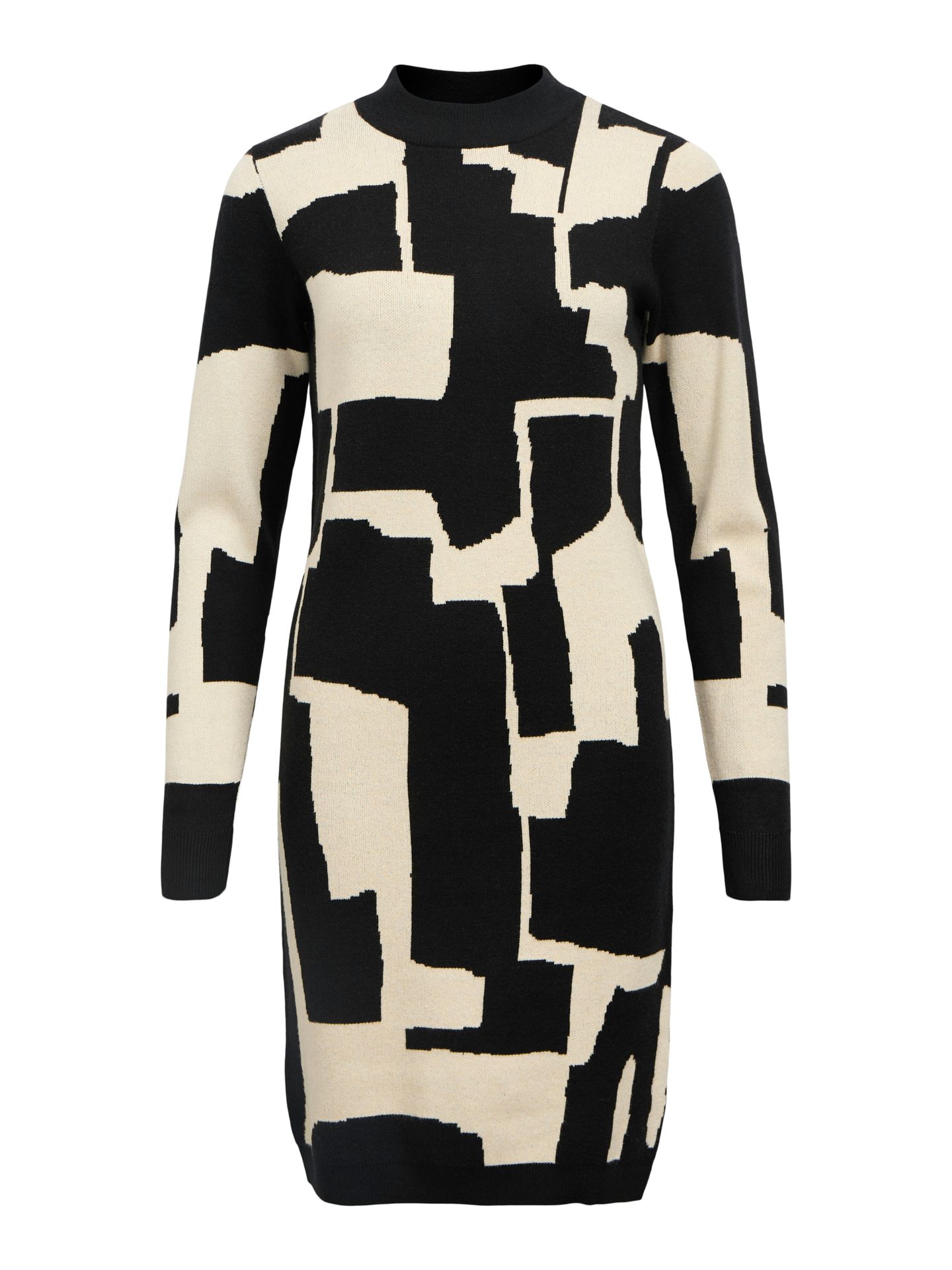 Object OBJRAY L/S  KNIT DRESS AOP NOOS Black/Sandshell graphic blocking 00102481-EKA22000400000194