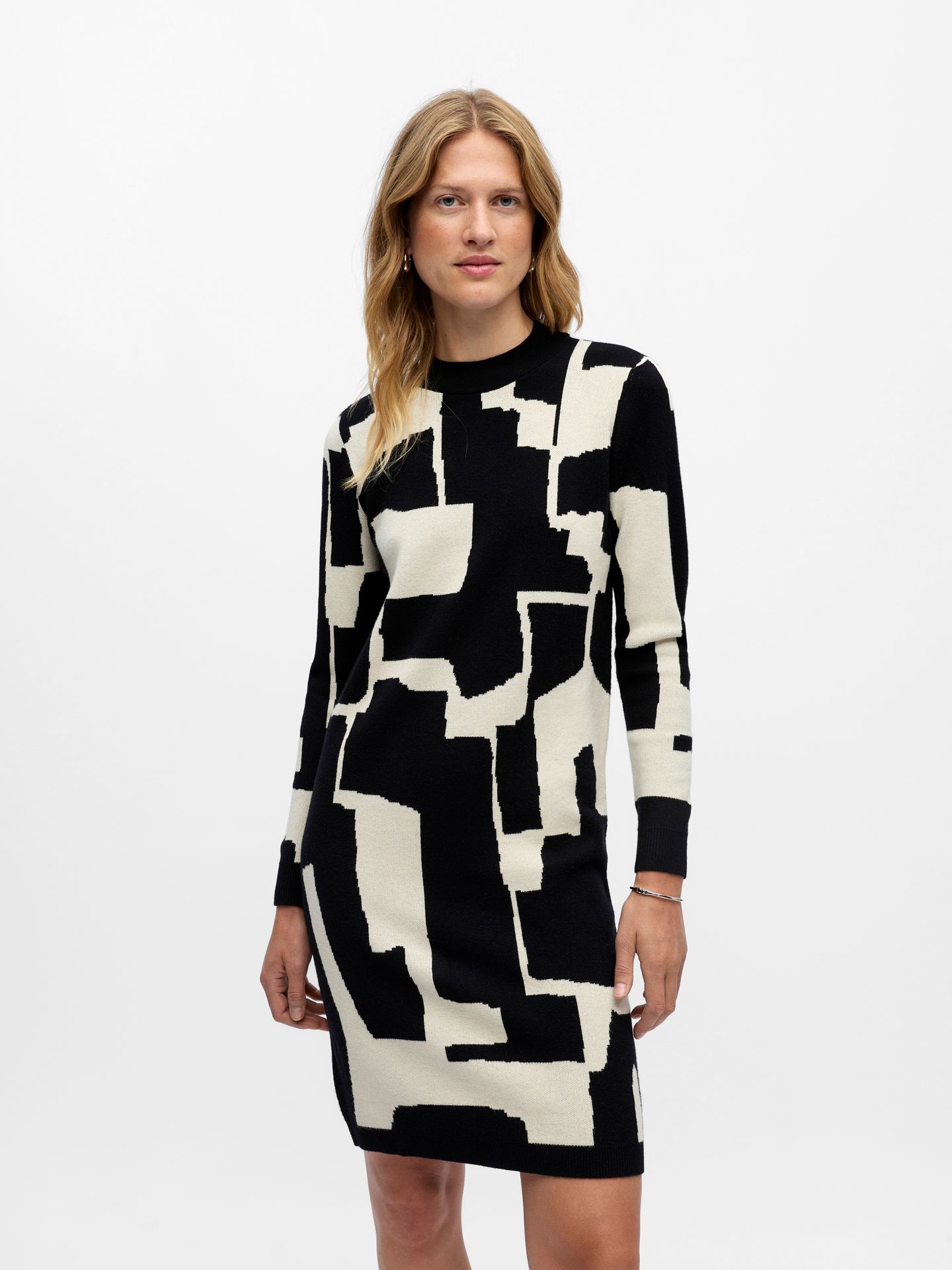 Object OBJRAY L/S  KNIT DRESS AOP NOOS Black/Sandshell graphic blocking 2900159525035