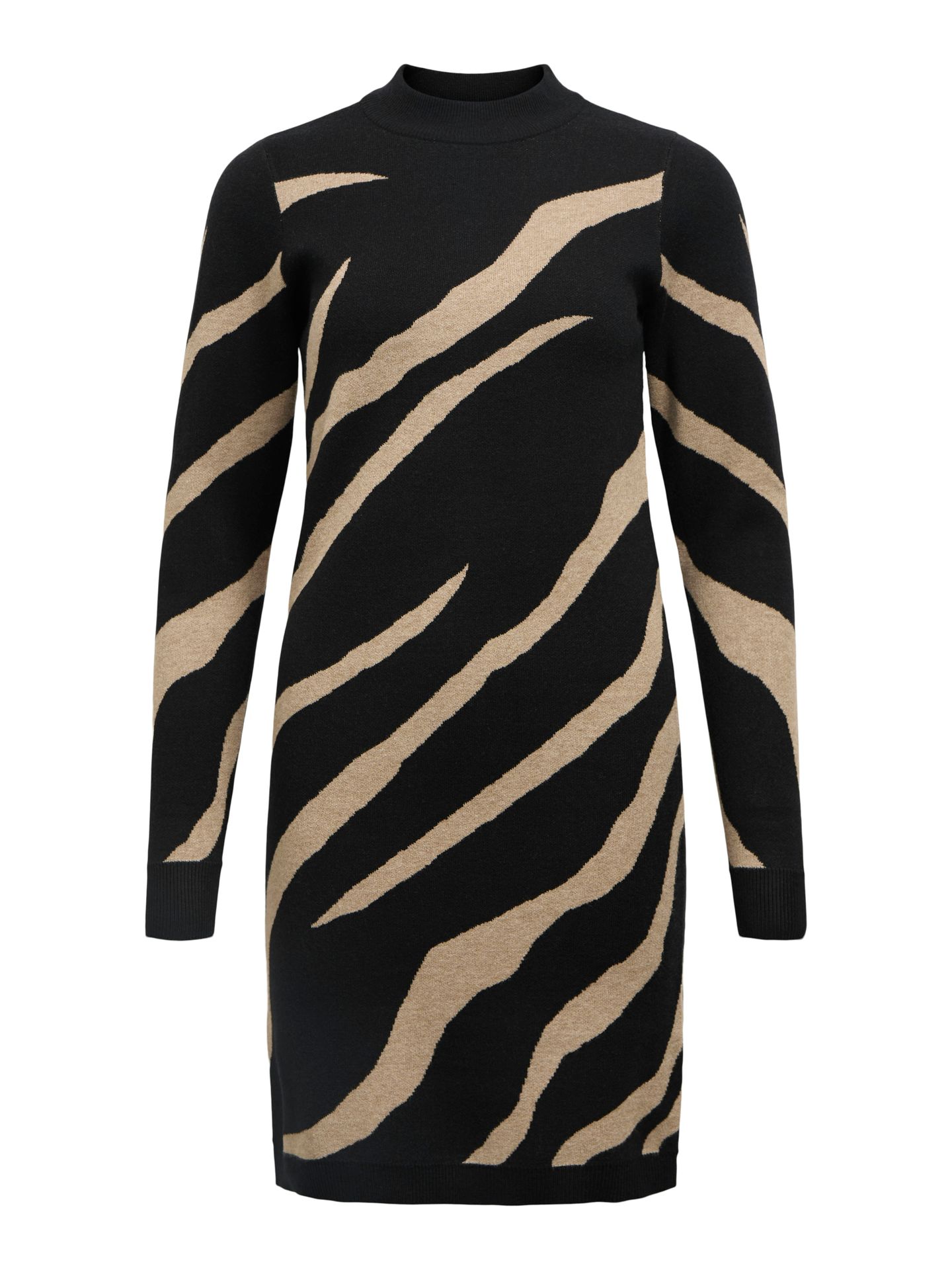 Object OBJRAY L/S  KNIT DRESS AOP NOOS Black/Desert taupe tiger graphic 00102481-EKA22000400000195