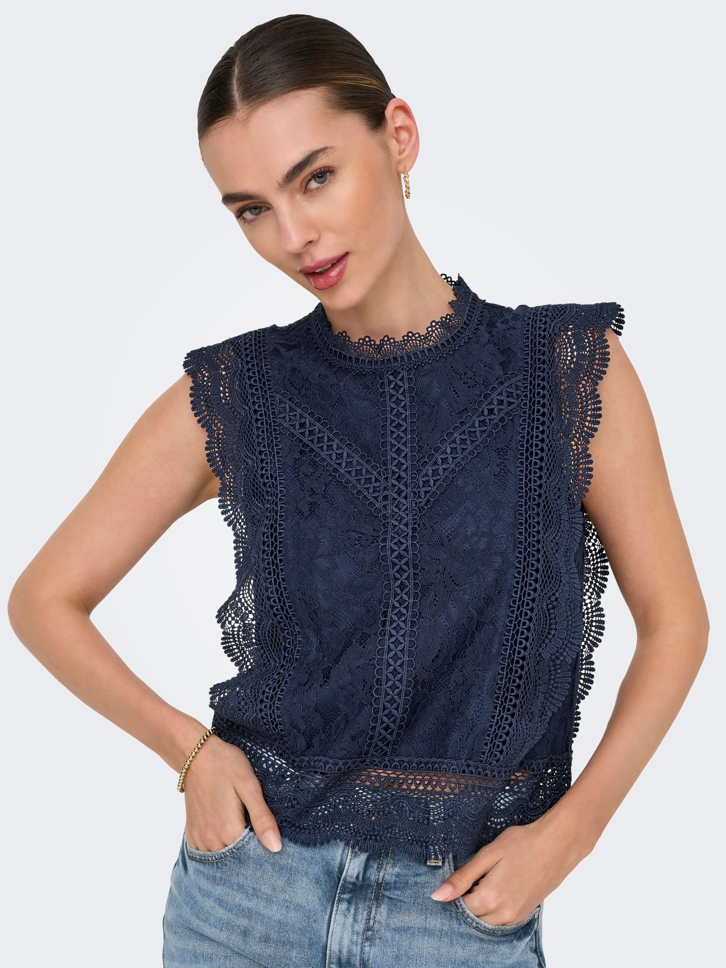 Only ONLKARO S/L LACE TOP NOOS WVN Night Sky 2900166450030