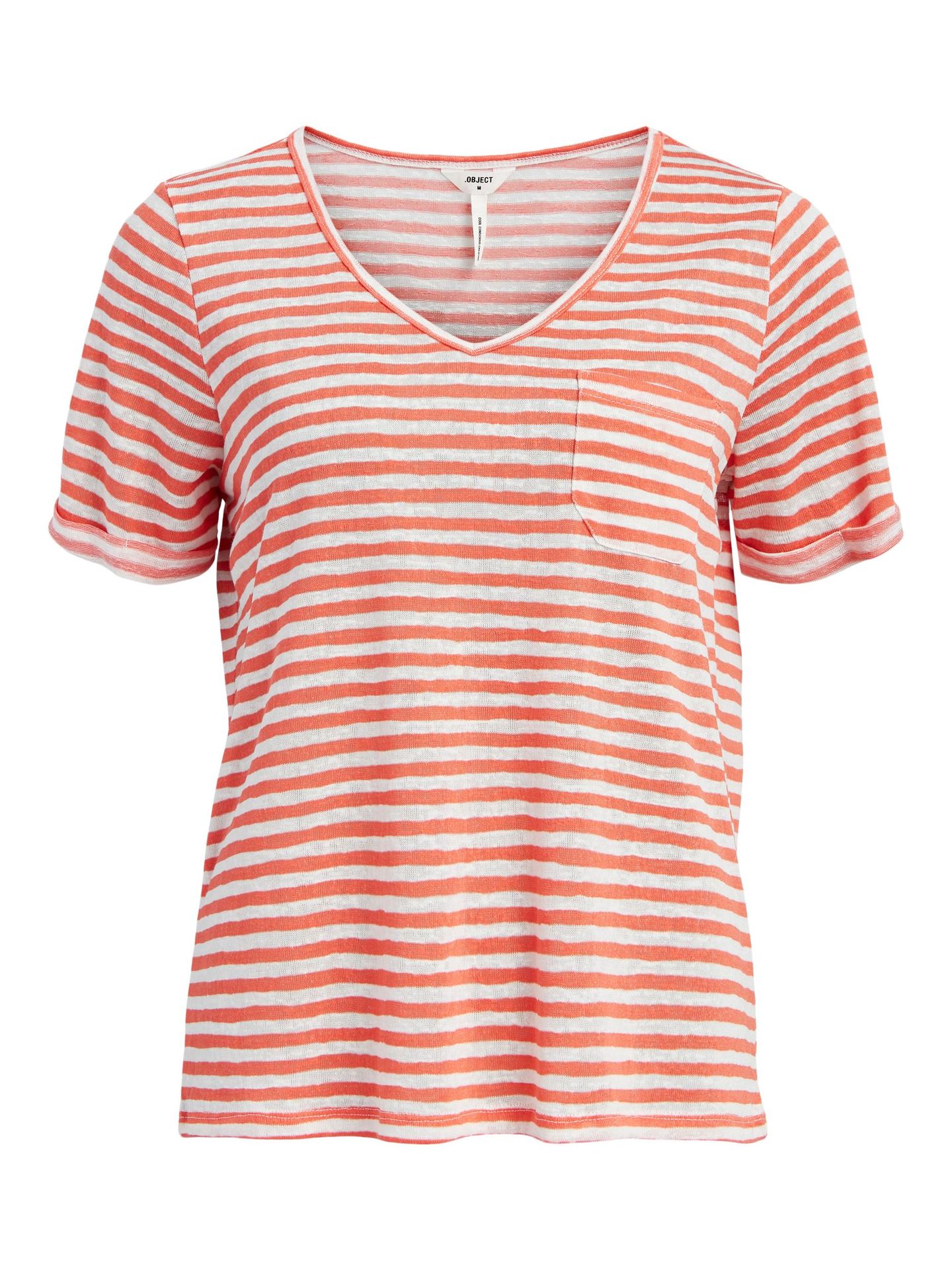 Object OBJTESSI SLUB S/S V-NECK NOOS Hot Coral/WHITE STRIPES COL 2900139534033