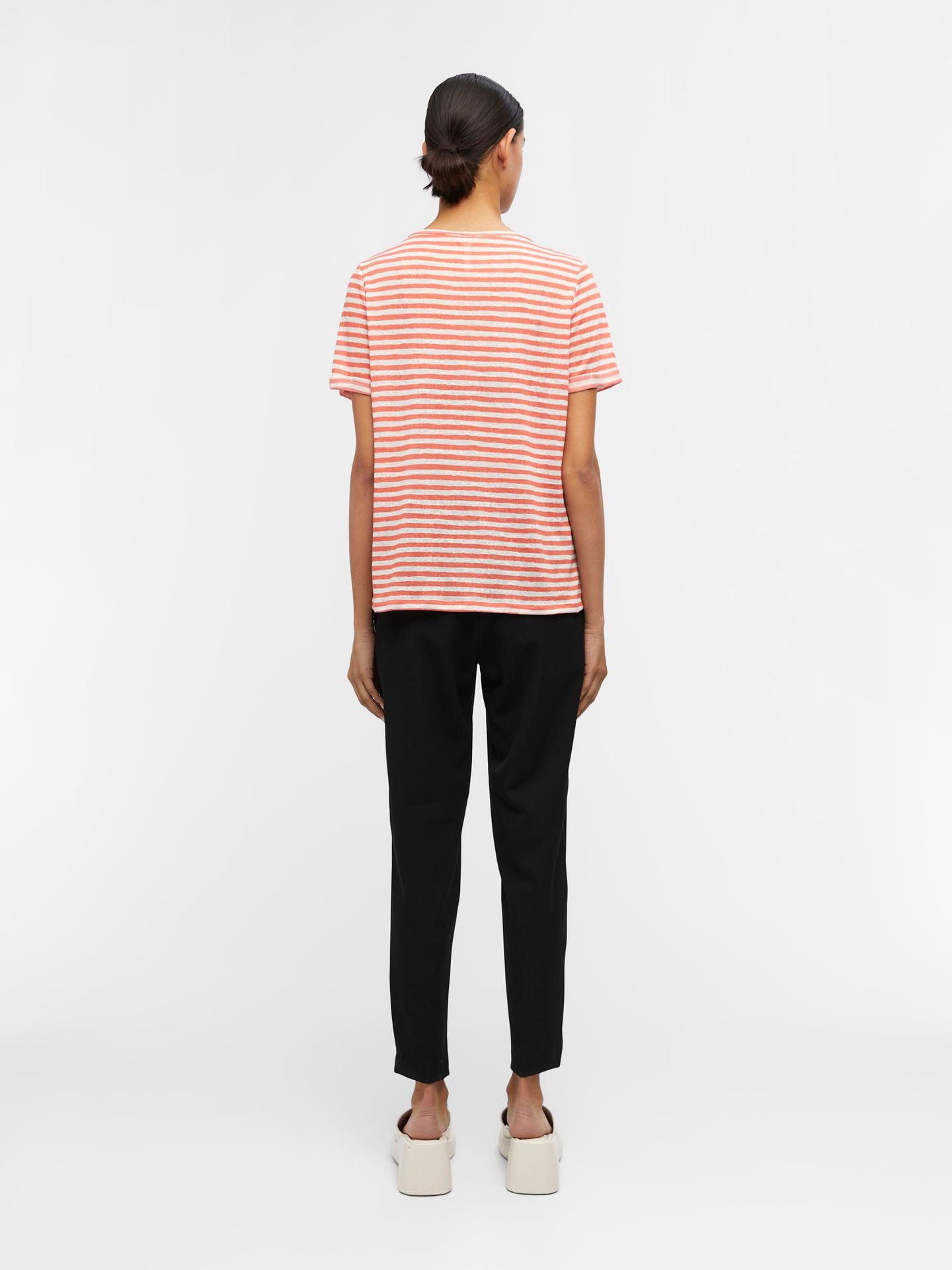 Object OBJTESSI SLUB S/S V-NECK NOOS Hot Coral/WHITE STRIPES COL 2900139534033