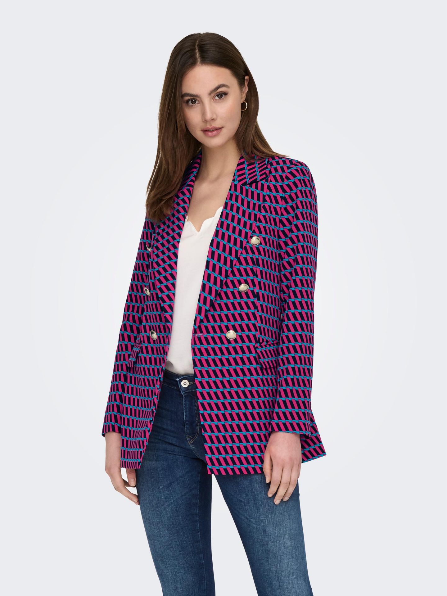 Only ONLCORINNA-ABBA L/S AOP BLAZER CC T Pink Yarrow/Navy blazer and capri b 2900136512034