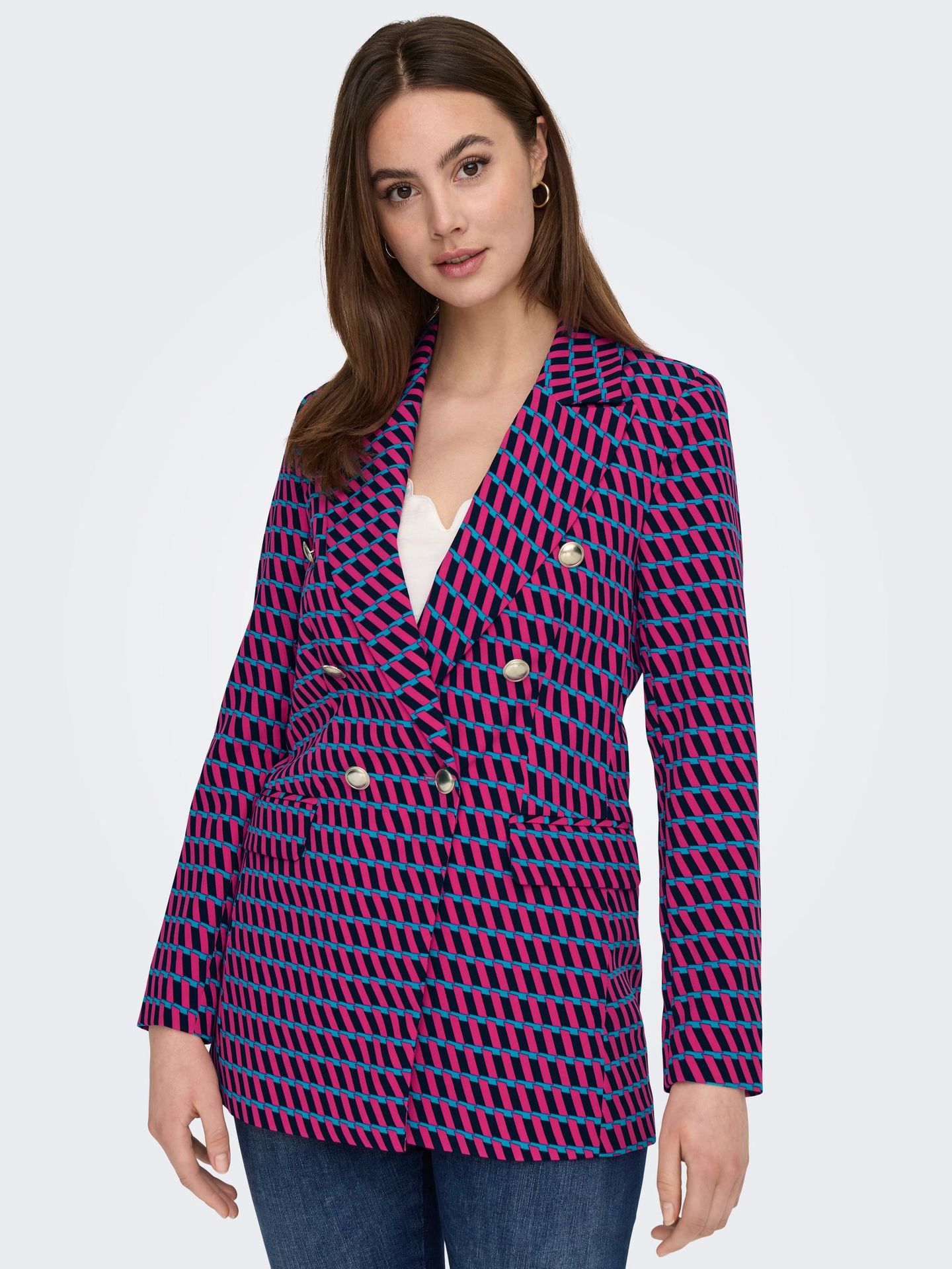 Only ONLCORINNA-ABBA L/S AOP BLAZER CC T Pink Yarrow/Navy blazer and capri b 2900136512034